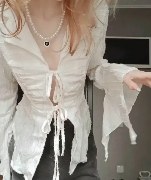 Japanese Brand Lace Up Blouse Size M / US 6-8 / IT 42-44 - 3 Thumbnail