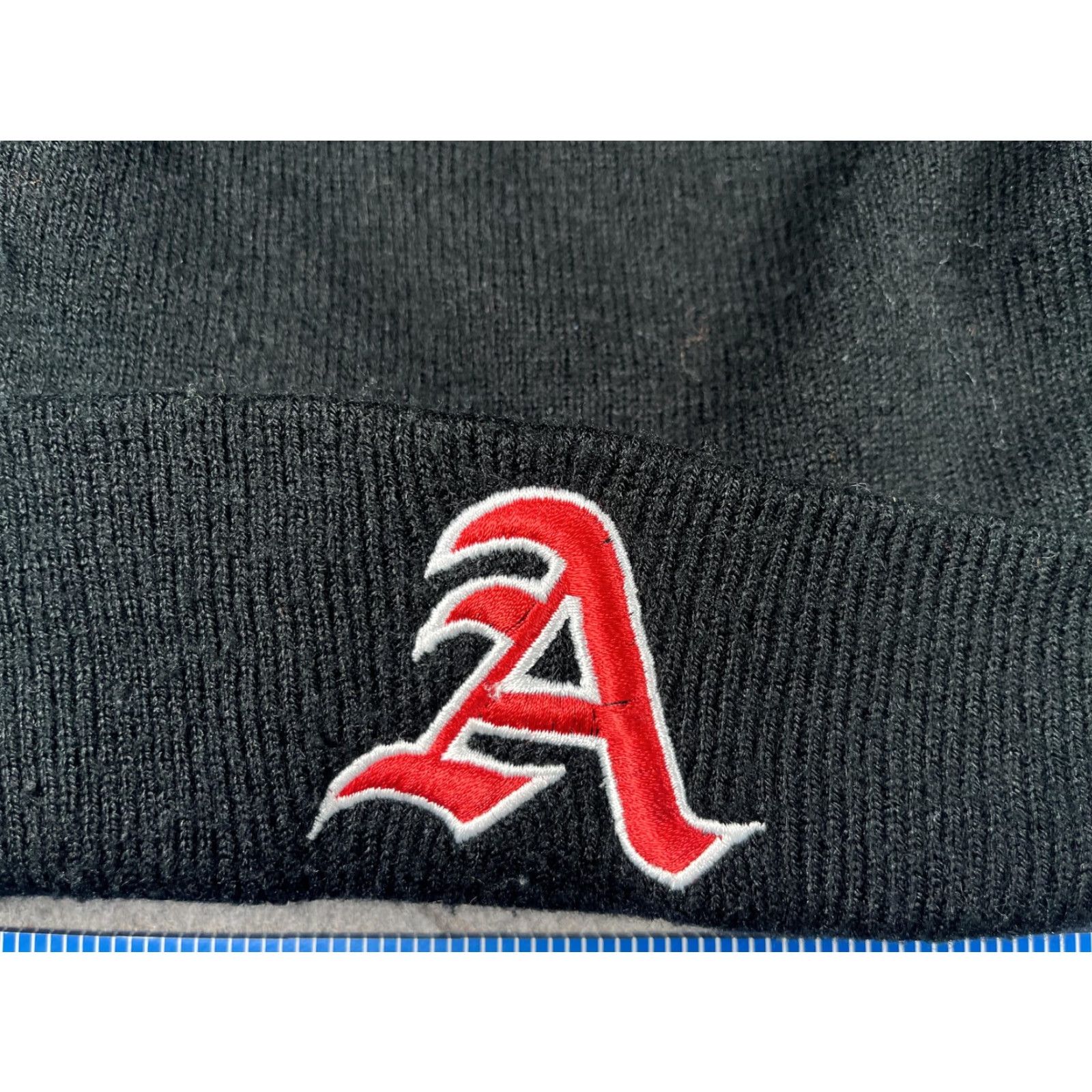 Vintage Knit Hat Beanie Mens One Size Black Red A VC Logo Stretch Cuffed Winter Size ONE SIZE - 2 Thumbnail