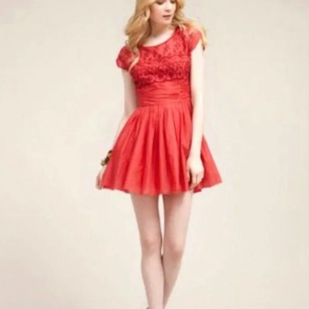 Free People Free People Rose Garden Eyelet Embroidered Red Poppy Dress Size XS / US 0-2 / IT 36-38 - 1 Thumbnail