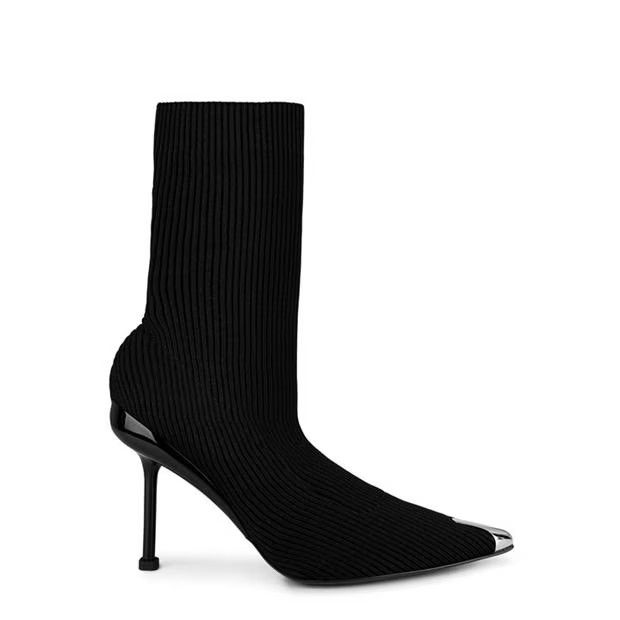 Alexander McQueen o1g2r1mq0824 Sock Heeled Boots in Black & Silver Size US 7 / IT 37 - 1 Thumbnail