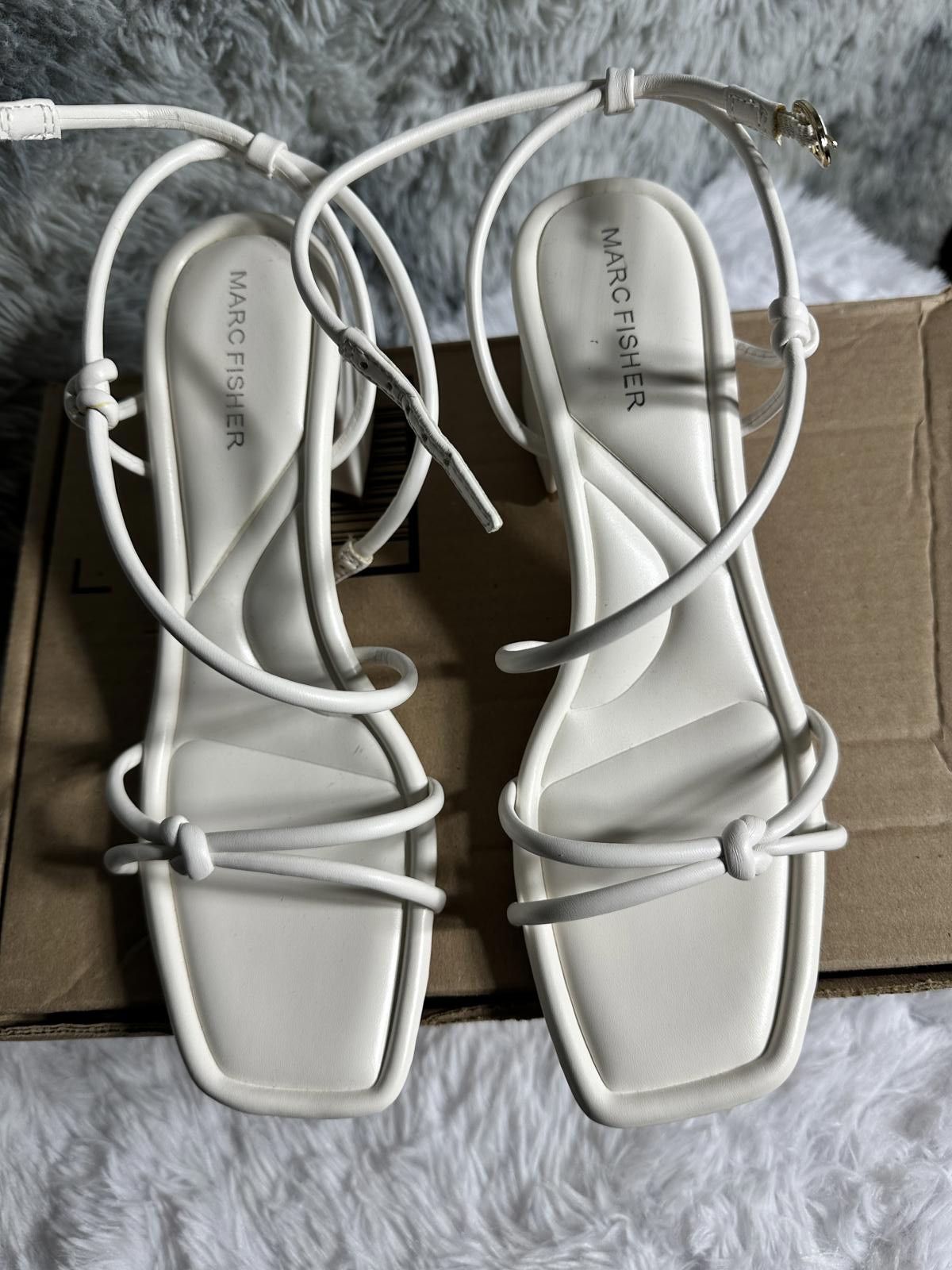 Other Marc Fisher White Strappy Block Heel Sandals Size US 8 / IT 38 - 4 Thumbnail