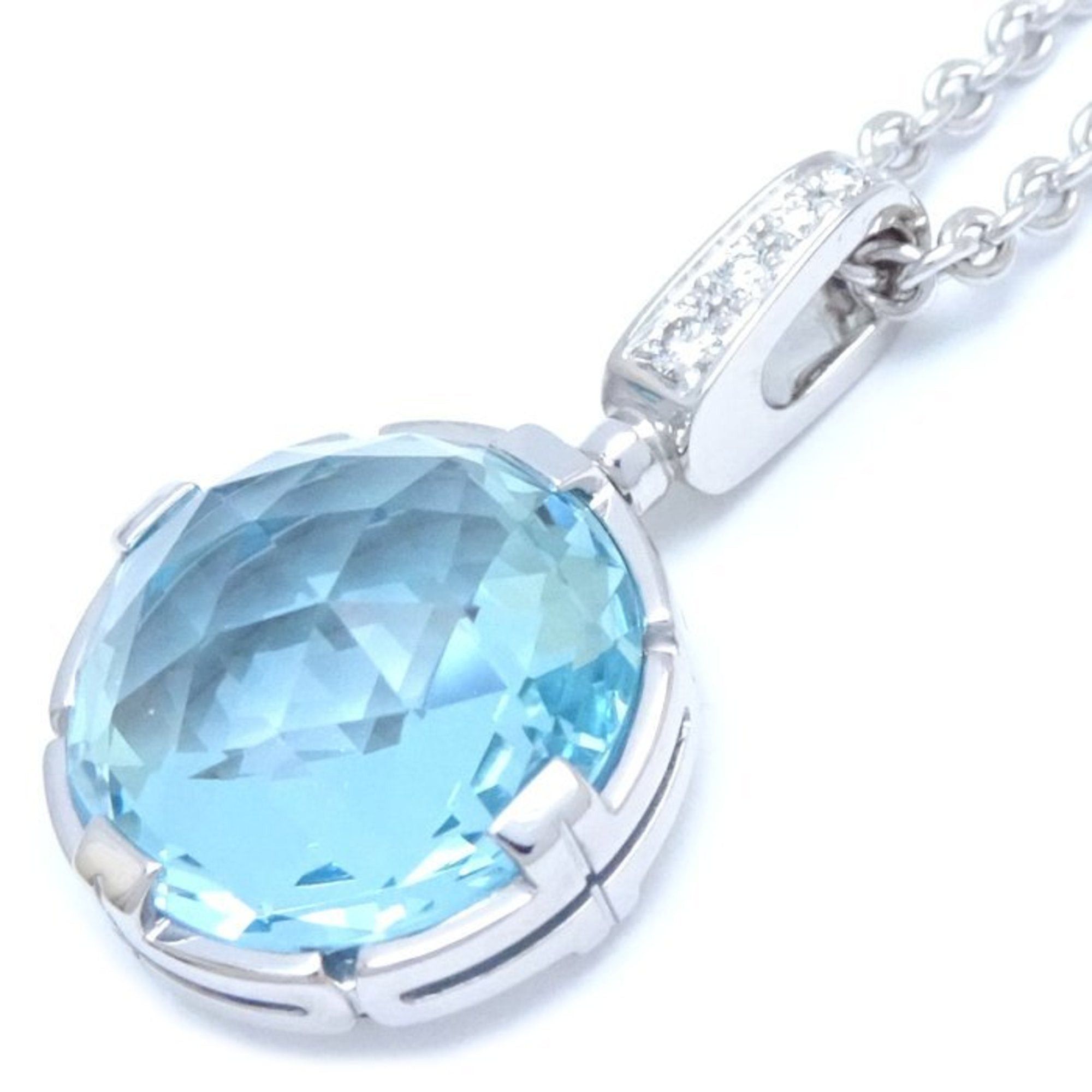 image of Bvlgari Parentesi Cocktail Necklace Blue Topaz Diamond K18Wg White Gold 291189, Women's