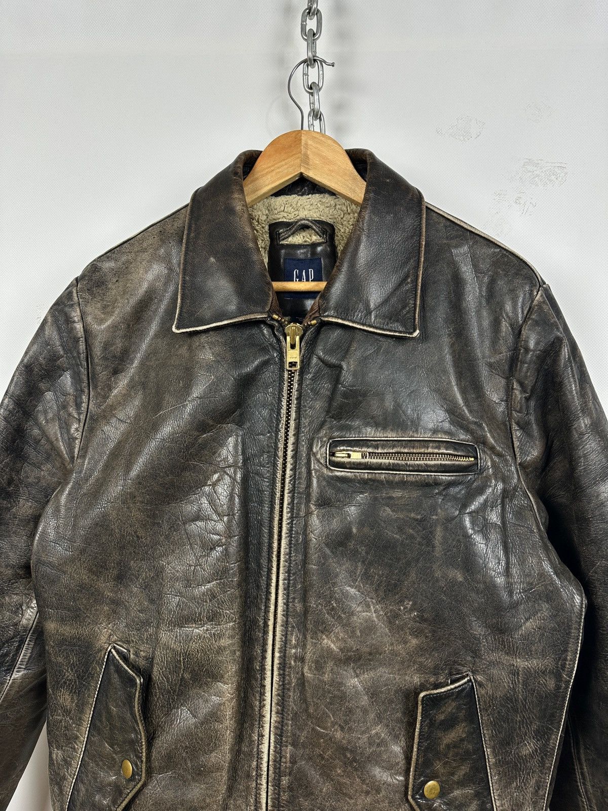 Gap 00s Vintage GAP Distressed Brown Leather Sherpa Lined Jacket Size US M / EU 48-50 / 2 - 8 Thumbnail