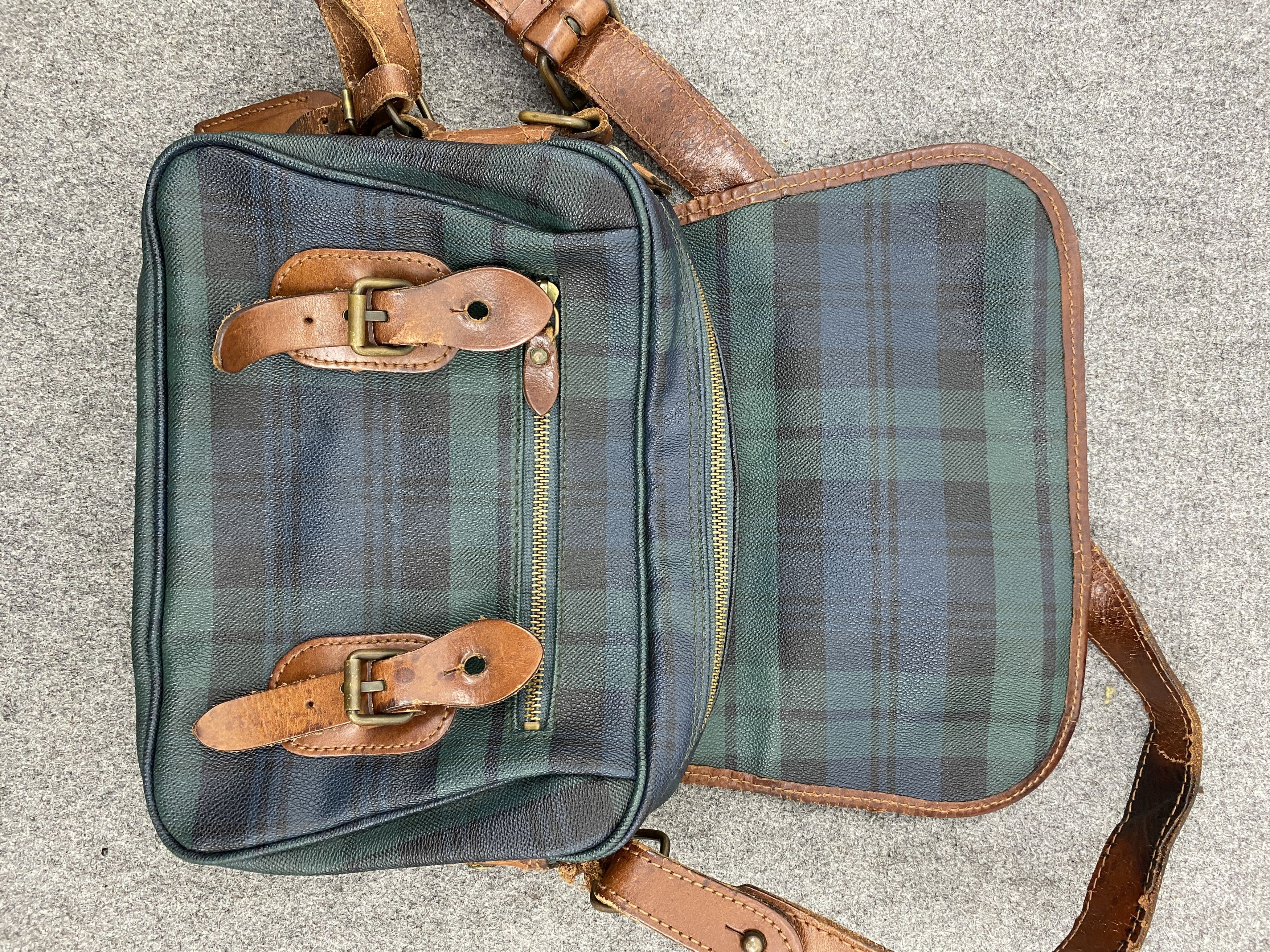 Polo Ralph Lauren × Vintage Vintage 90s Polo RL Plaid Blackwatch Leather Bag BG0108 Size ONE SIZE - 9 Thumbnail
