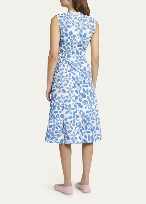 Marni o1w1db11125 Floral Print Midi Dress in Blue Size XL / US 12-14 / IT 48-50 - 6 Thumbnail