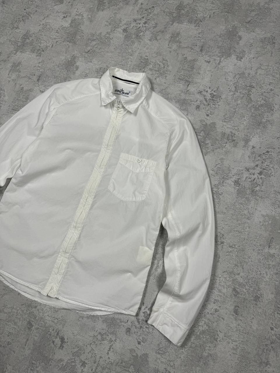 Stone Island Vintage Stone Island White Cotton Light Zip Overshirt Shirt Size US S / EU 44-46 / 1 - 3 Thumbnail