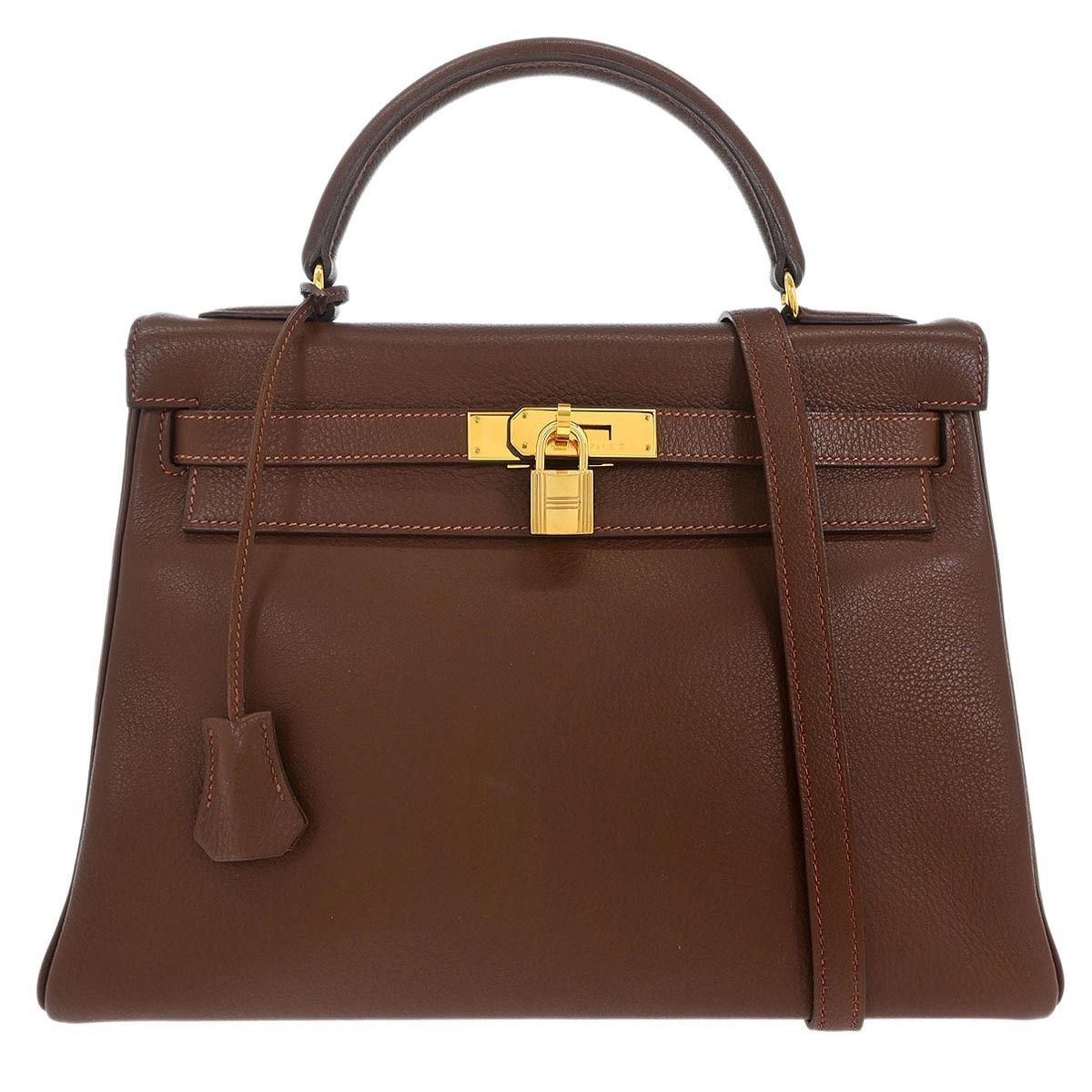 Hermes Hermes Kelly Handbag Brown Evergrain with Gold Hardware Size ONE SIZE - 1 Thumbnail