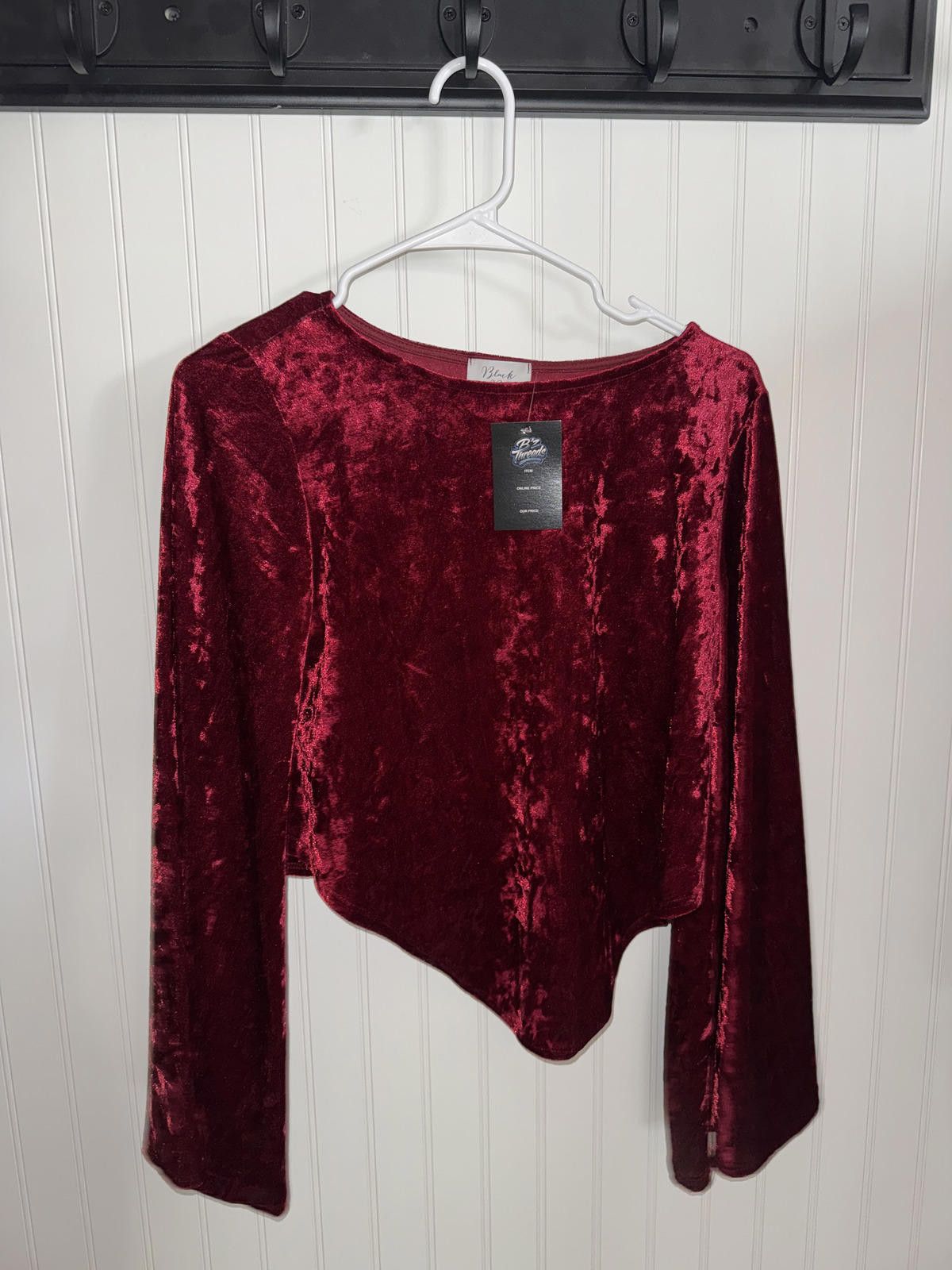 Other Black Bead Women's Red Velvet Long Sleeve Top Size S / US 4 / IT 40 - 1 Thumbnail