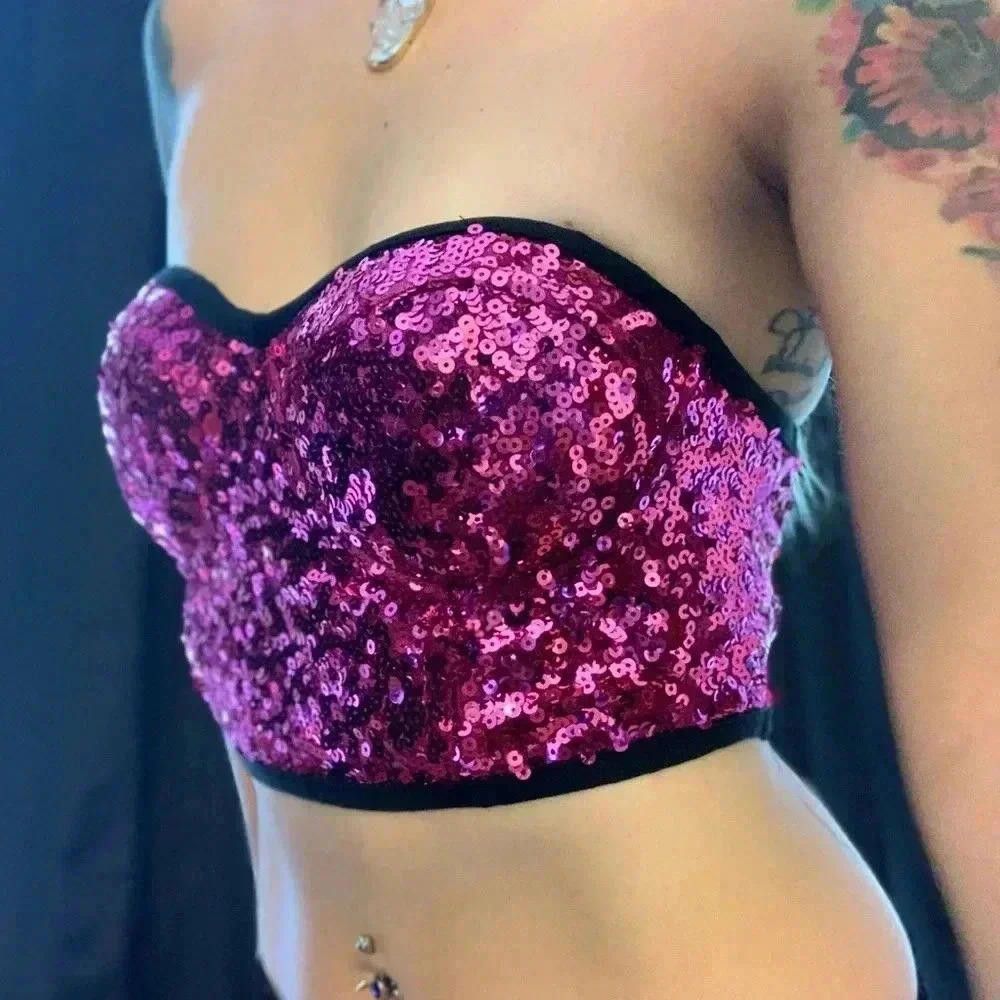 Designer Balera Sequin Bustier Top in Fuchsia Size S / US 4 / IT 40 - 3 Thumbnail