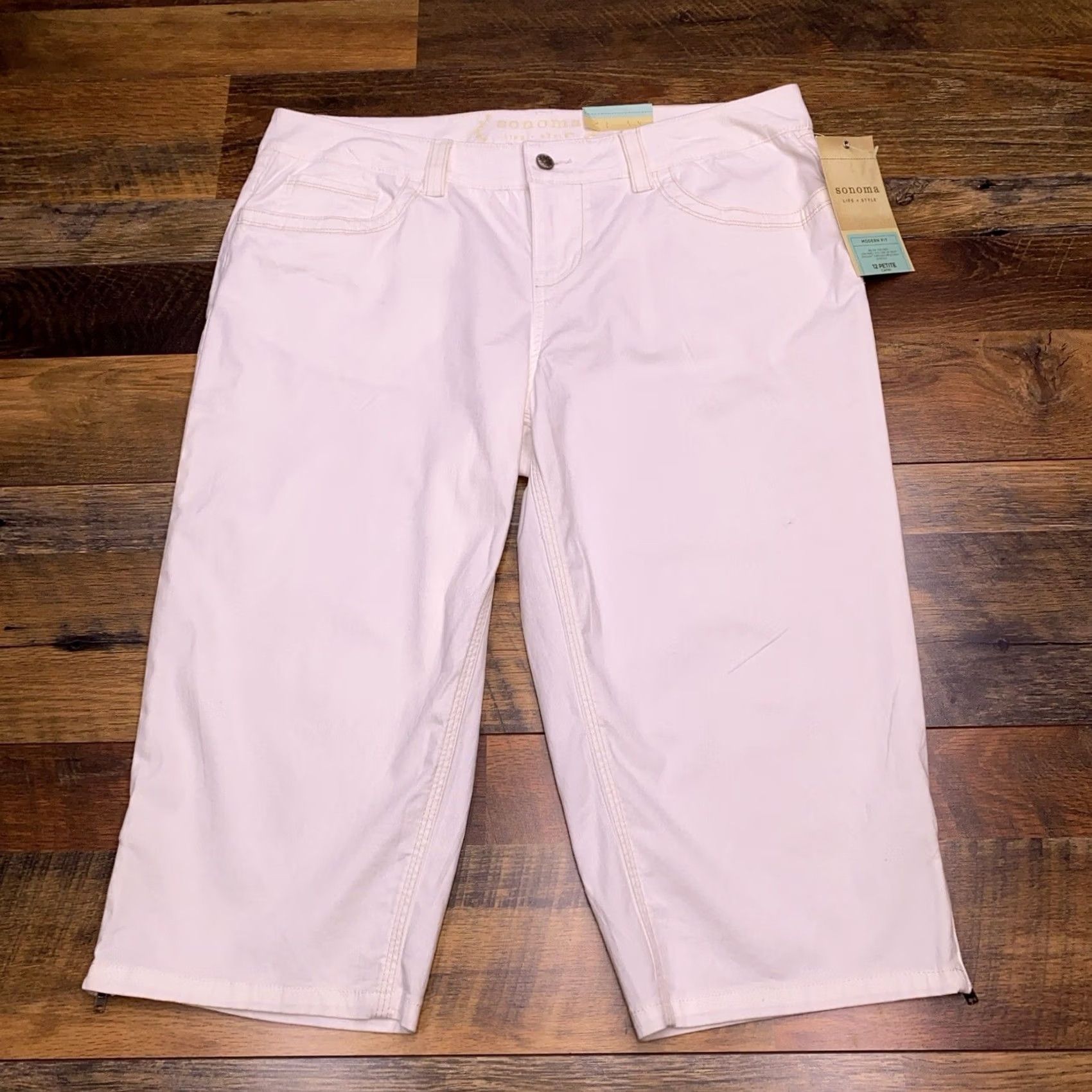Vintage VINTAGE? No — Sonoma Capri Pants 12 Petite White Modern Fit Stretch Zipper New Size 34" / US 12 / IT 48 - 2 Thumbnail