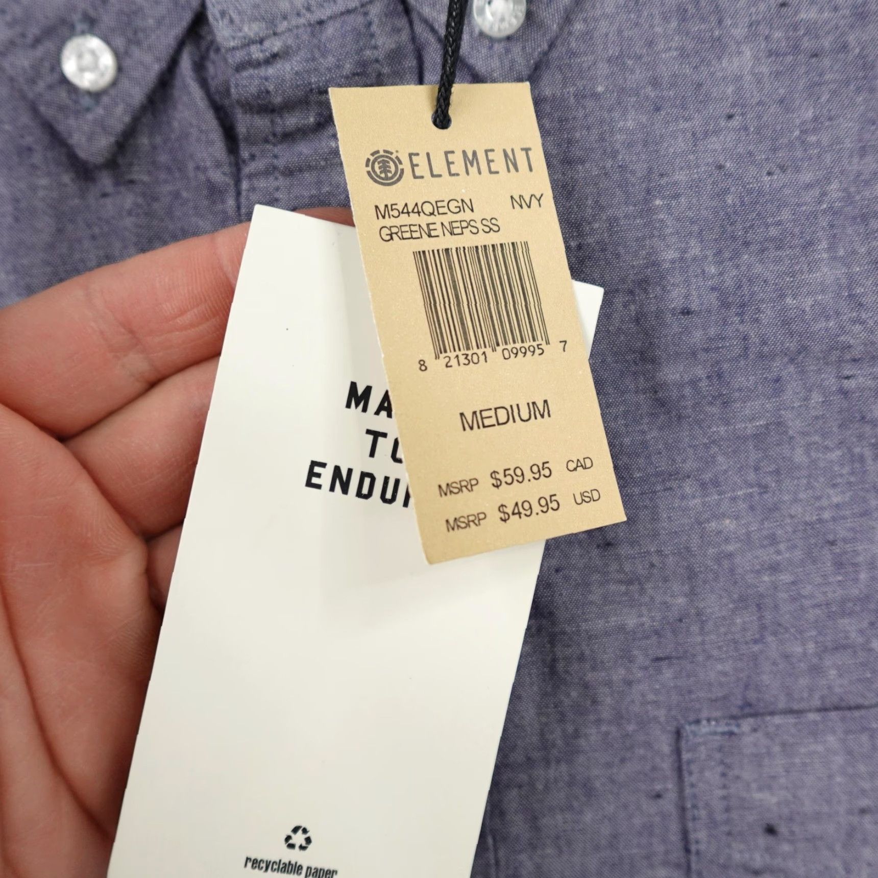 Element Element Shirt Mens Medium Blue Greene Neps Button Up Skateboarding Skater NEW Size US M / EU 48-50 / 2 - 4 Thumbnail