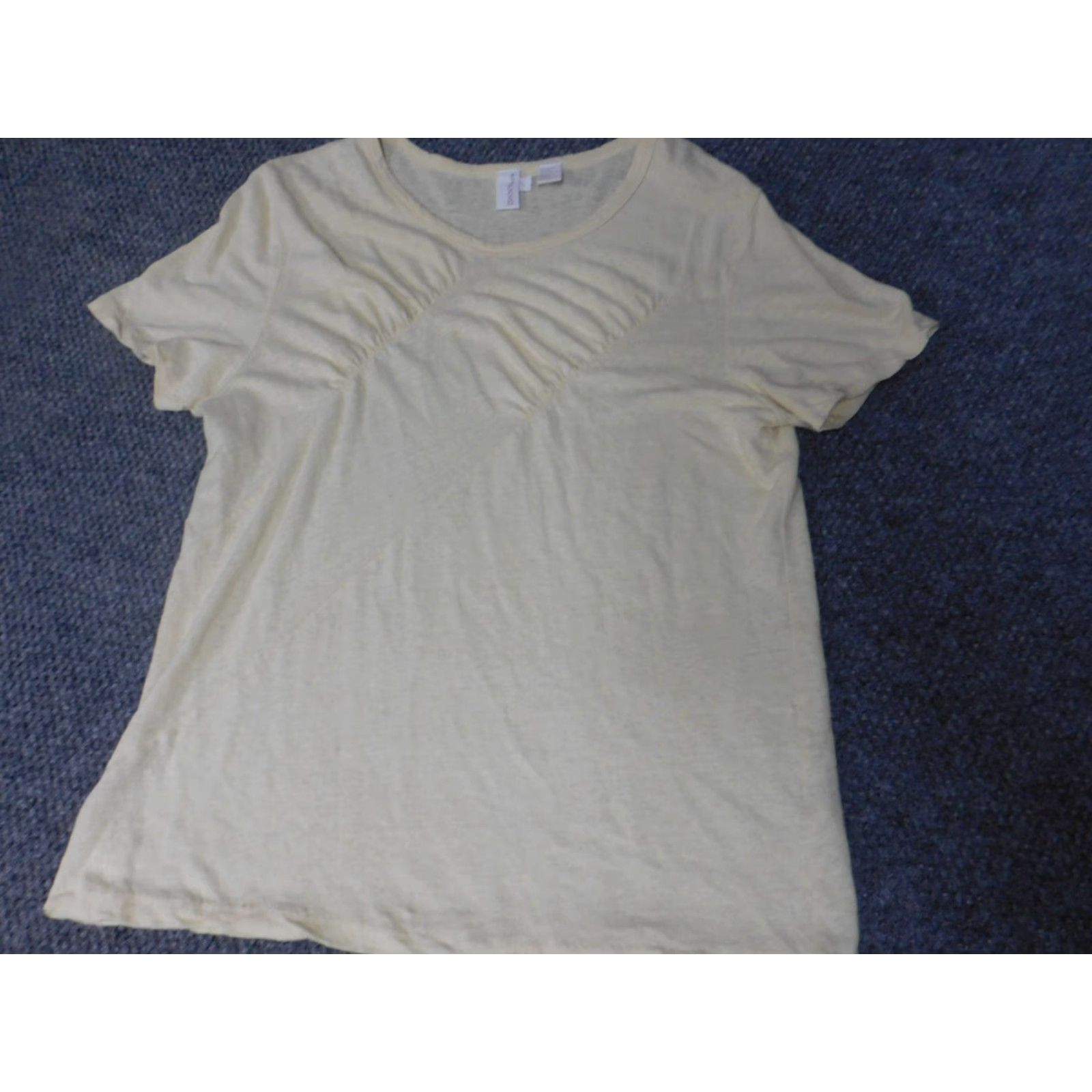 DKNY DKNY Womens Blouse L Yellow Cap Sleeve Crew Neck Pullover Short Sleeve Solid Ruffle Casual Regular Women Clothing Size L / US 10 / IT 46 - 2 Thumbnail