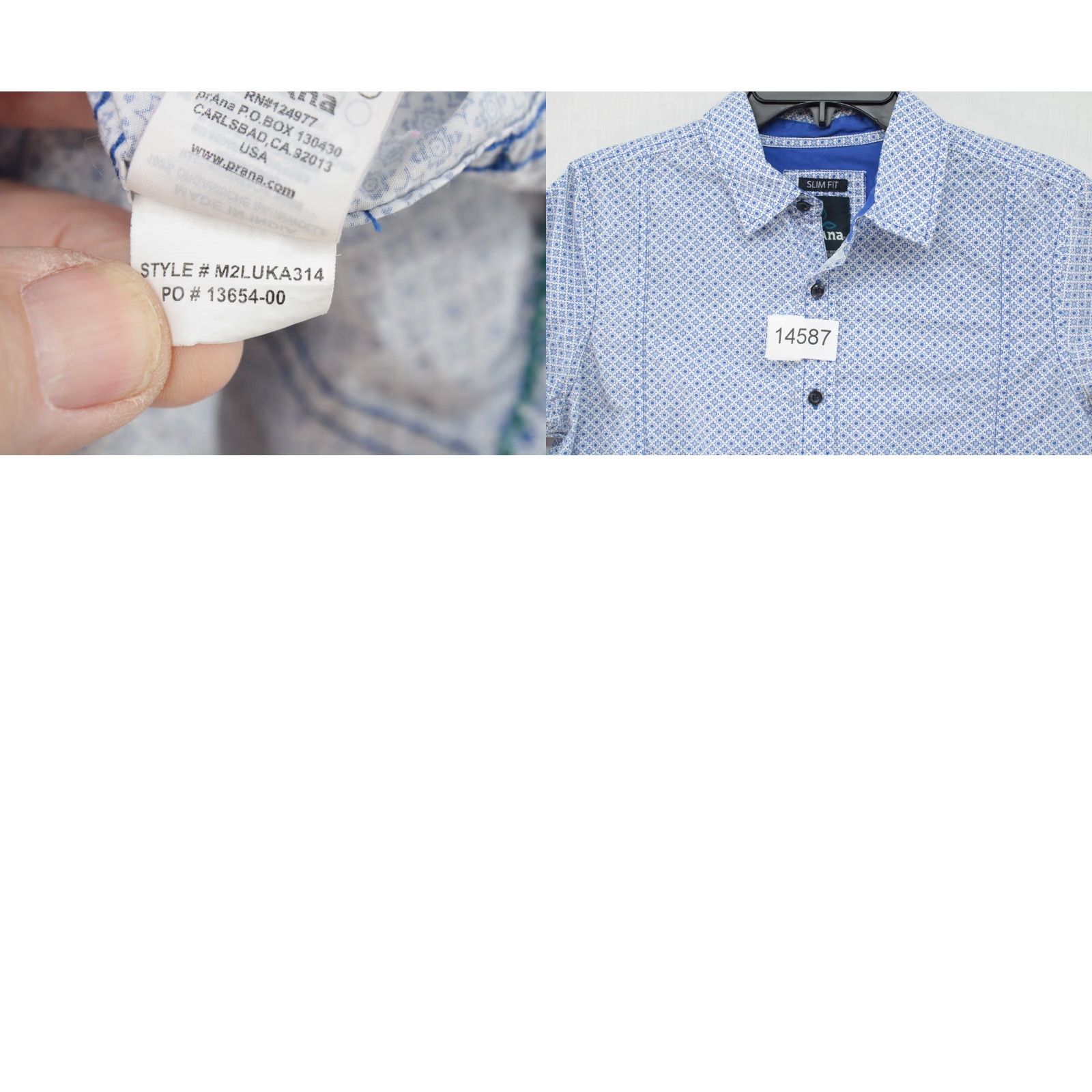 Prana prAna Lukas Slim Button-Up Shirt Mens Small Long Sleeve Geometric Blue Size US S / EU 44-46 / 1 - 8 Thumbnail