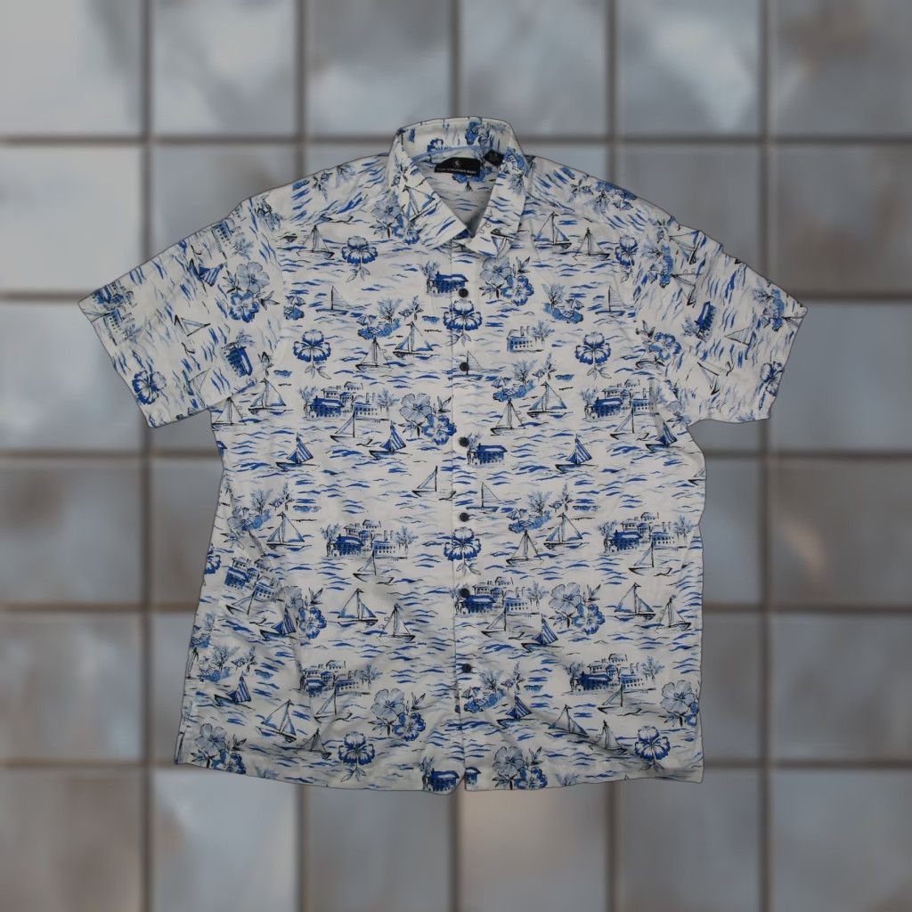 Hart Schaffner Marx Hart Schaffner Marx Shirt Mens XL White Blue Nautical Hawaiian Aloha Button Up Size US XL / EU 56 / 4 - 1 Thumbnail