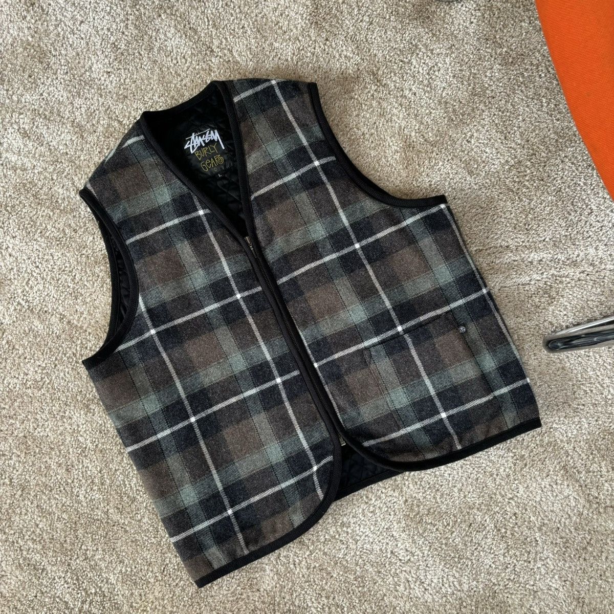 image of 1990S Stussy Plaid Burly Gear Will Vest Large in Black, Men's