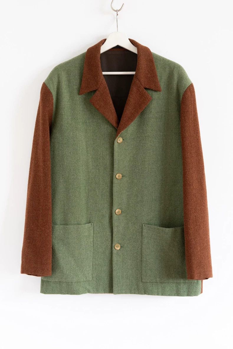 Yohji Yamamoto Yohji Yamamoto size m 90aw brown-green color-block blazer Size 38R - 1 Thumbnail