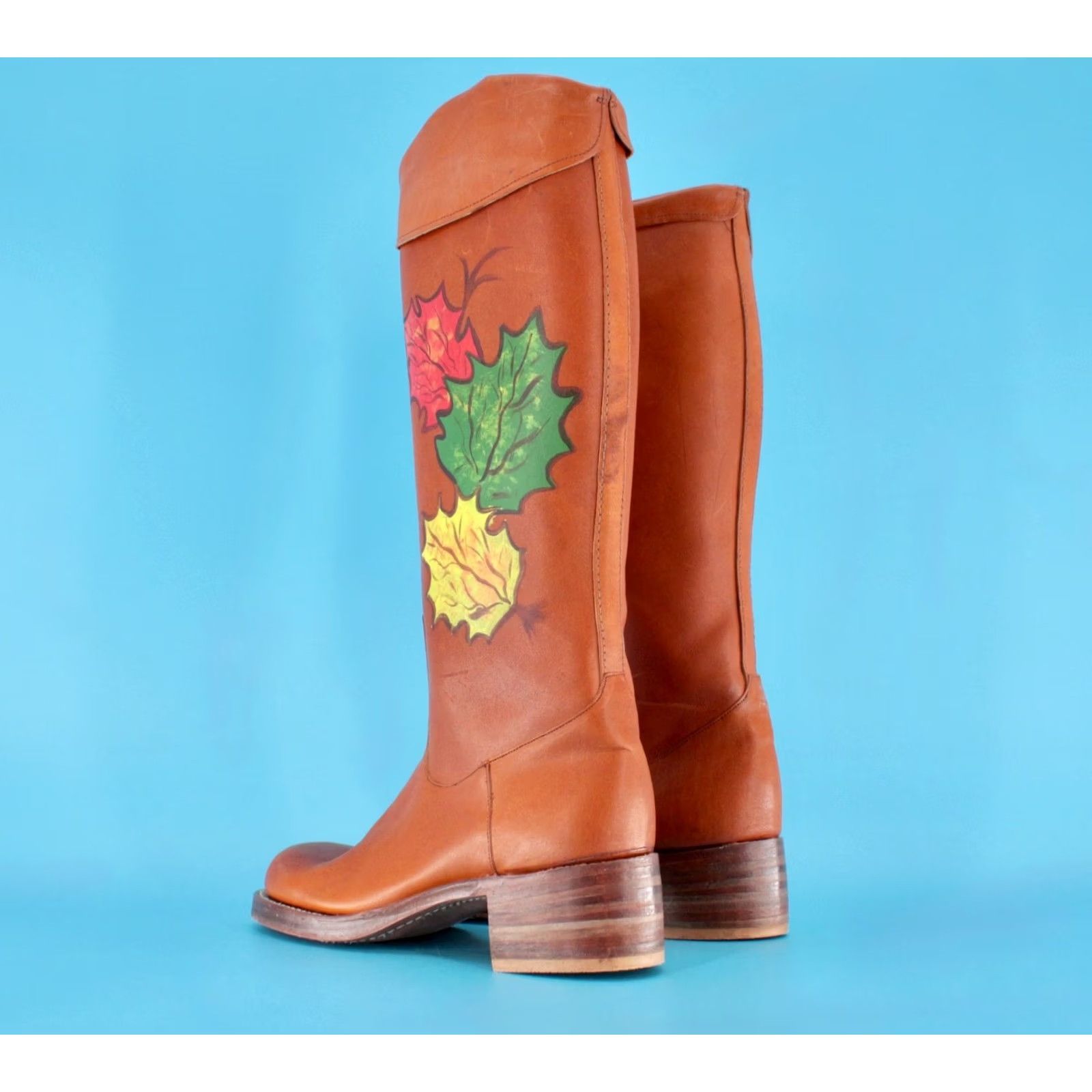 Vintage VINTAGE 70s Polly Crockett Brown Painted Leaf Campus Boots Womens Size 9 N 1970s Size US 9 / IT 39 - 5 Thumbnail
