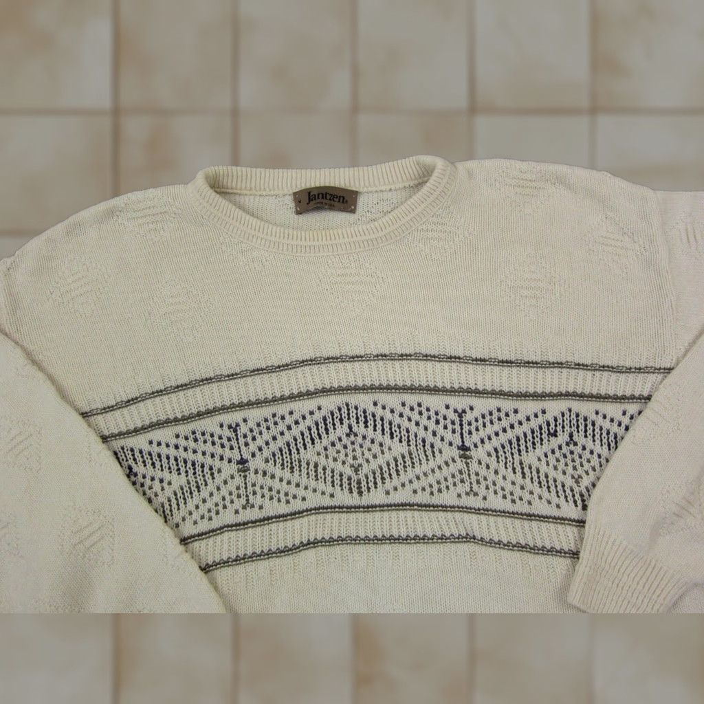 Jantzen VINTAGE Jantzen Sweater Mens Regular Medium Beige Knit Crew Neck pullover 80s 90s Outdoor All Seasons Size US L / EU 52-54 / 3 - 1 Thumbnail