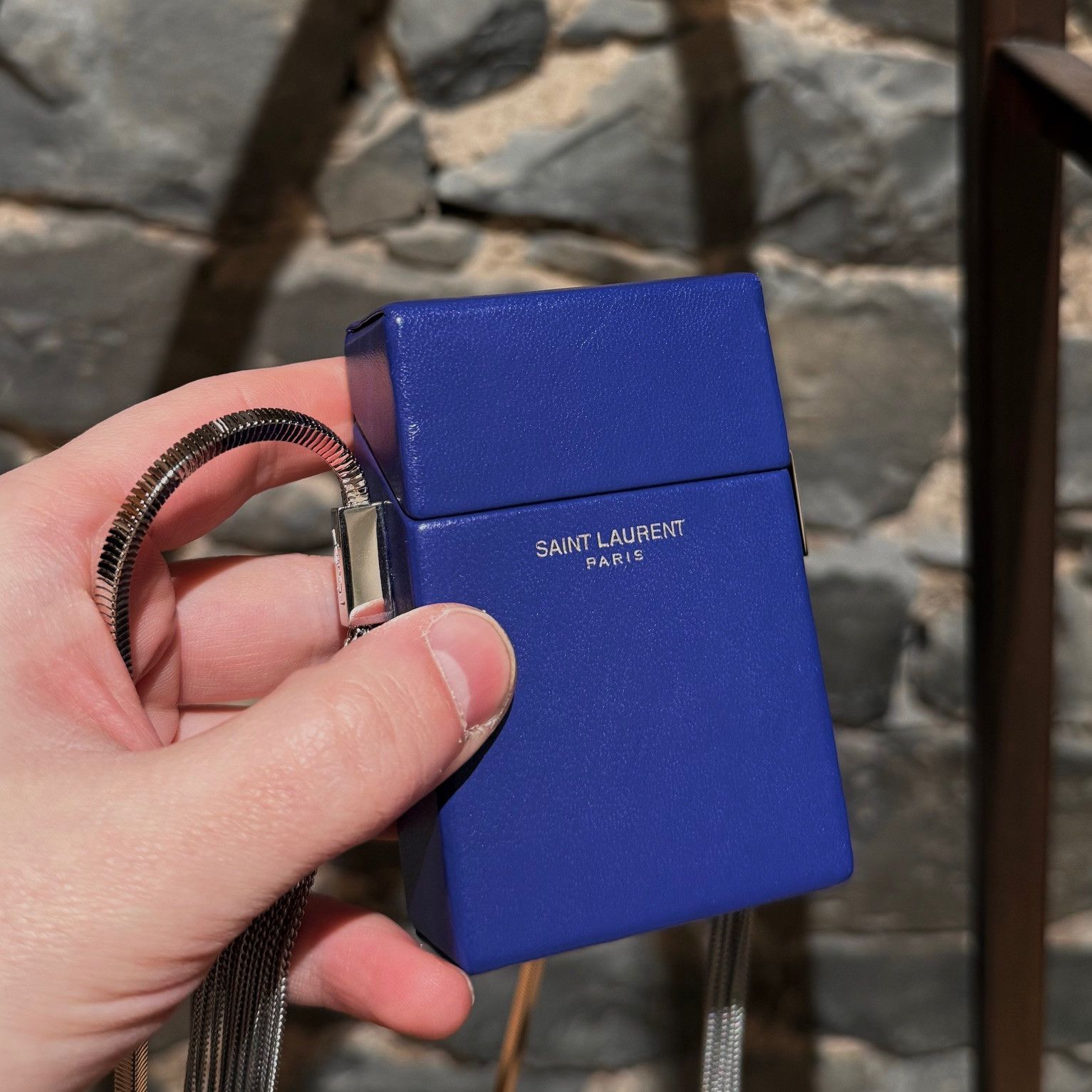 Saint Laurent Paris Saint Laurent Blue Leather Smoking Box Chain Minaudiere Bag Size ONE SIZE - 12 Thumbnail