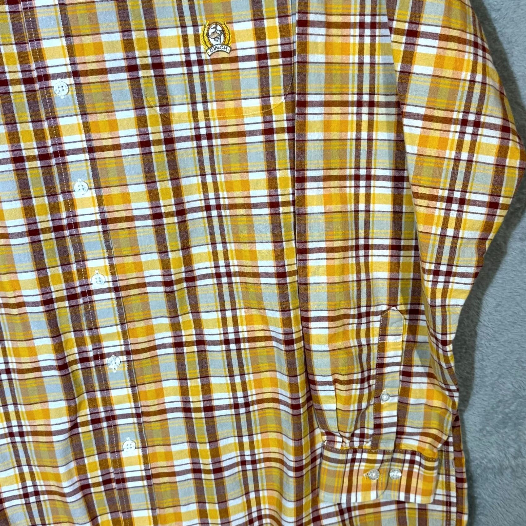 Vintage Cinch Shirt Men’s 2XL Yellow Plaid Cotton Long Sleeve Button-Down Excellent Size US XXL / EU 58 / 5 - 5 Thumbnail