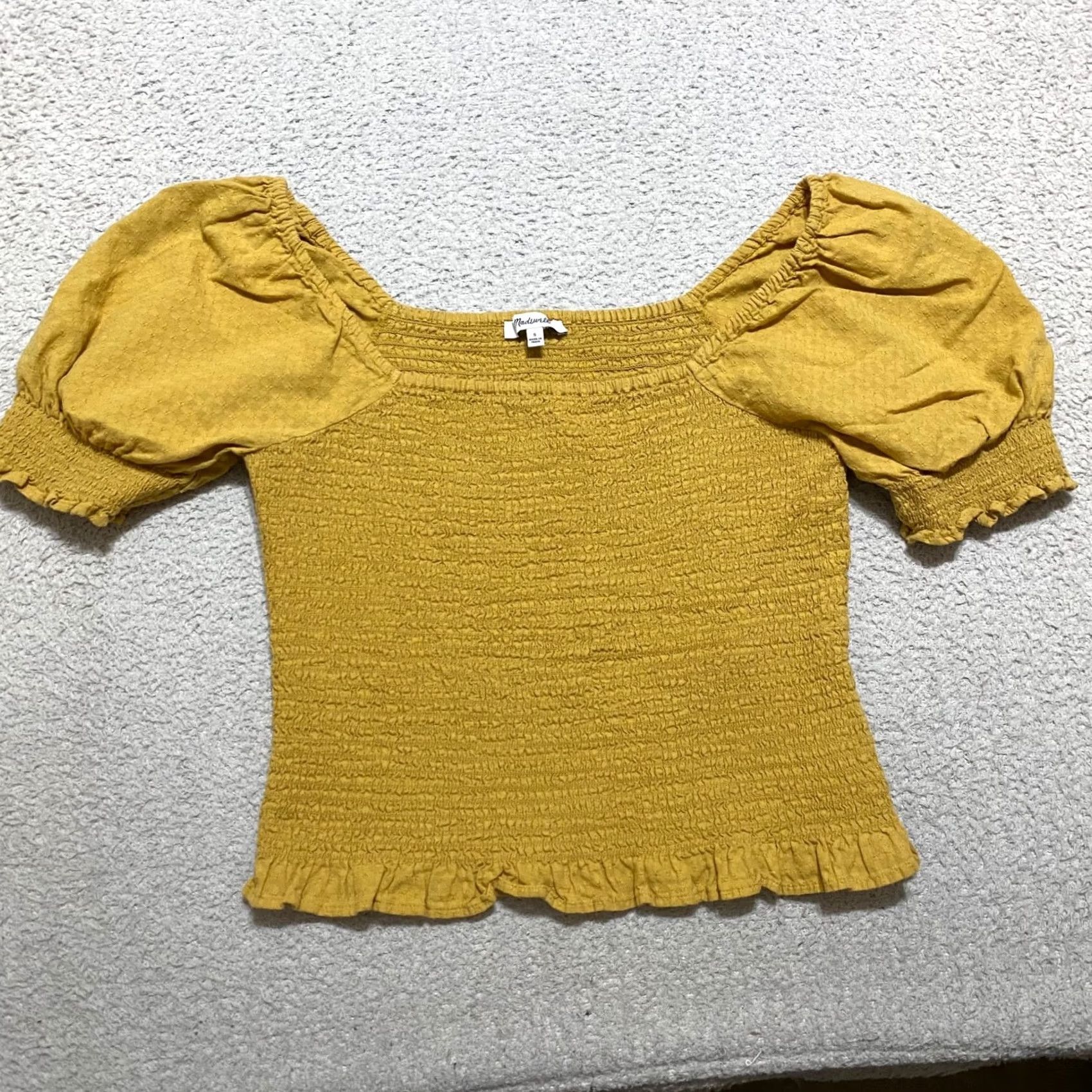 Madewell Madewell Womens Shirt Small Mustard Yellow Puff Sleeve Smocked Bodice Size S / US 4 / IT 40 - 2 Thumbnail