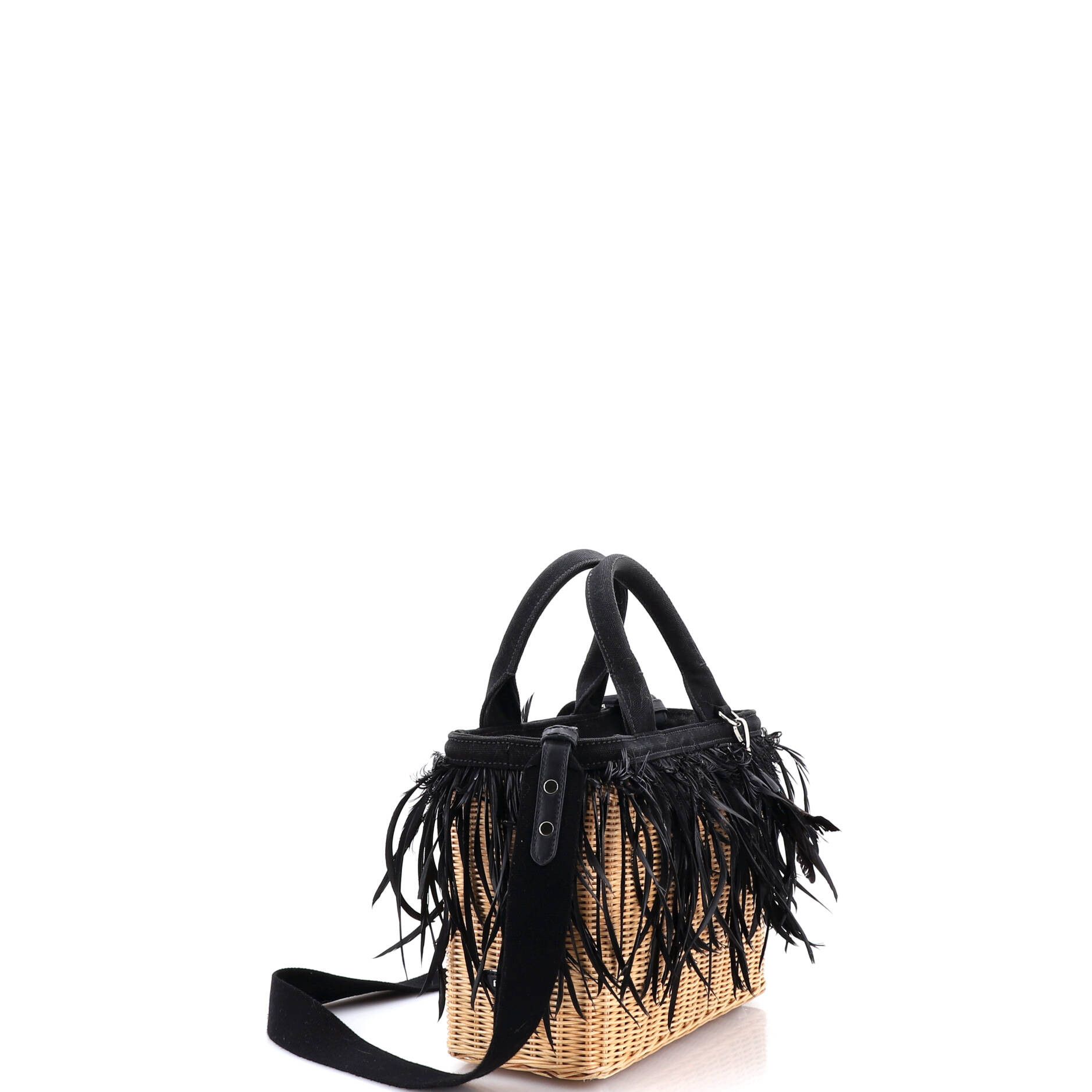 Convertible Fringe Basket Bag Wicker and Woven Straw Small