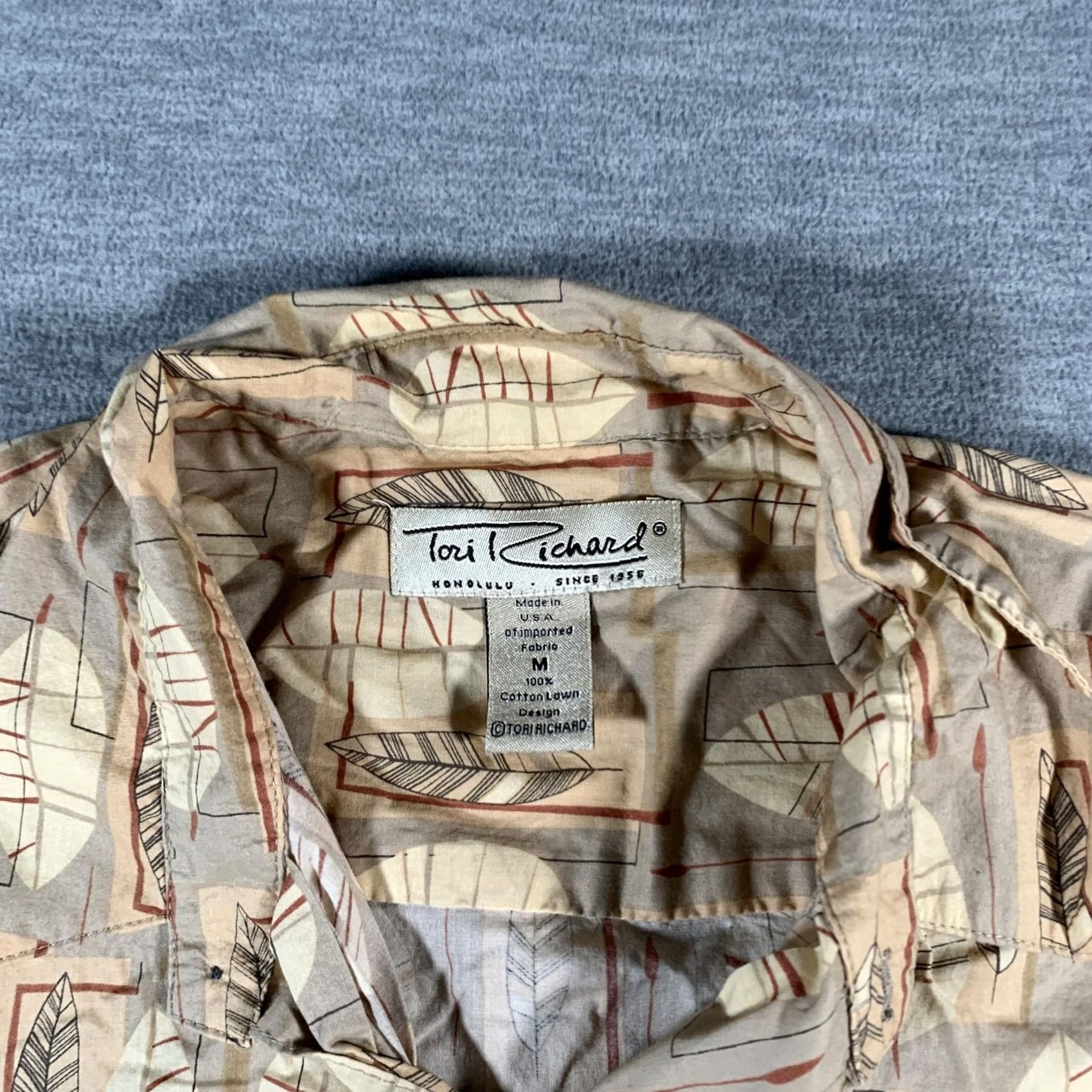 Tori Richard Tori Richard Shirt Mens Medium Beige Brown Leaf Print Button Up Cotton Hawaii Size US M / EU 48-50 / 2 - 5 Thumbnail