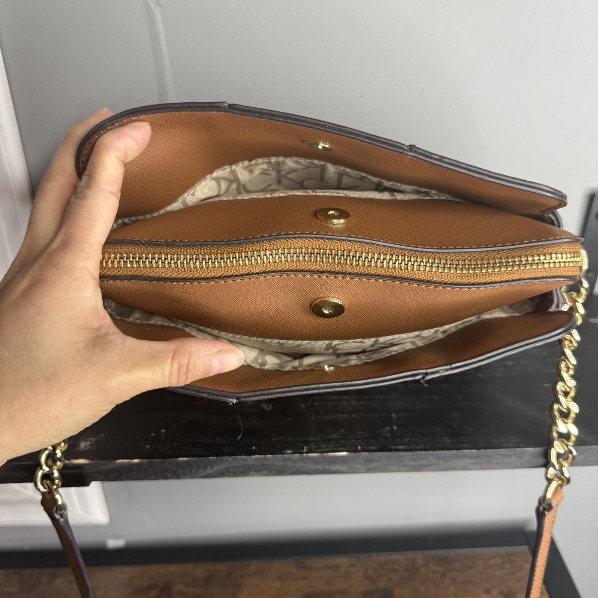 Calvin Klein Calvin Klein Brown Monogram Belt Bag with Tan Center Stripe Size ONE SIZE - 6 Thumbnail