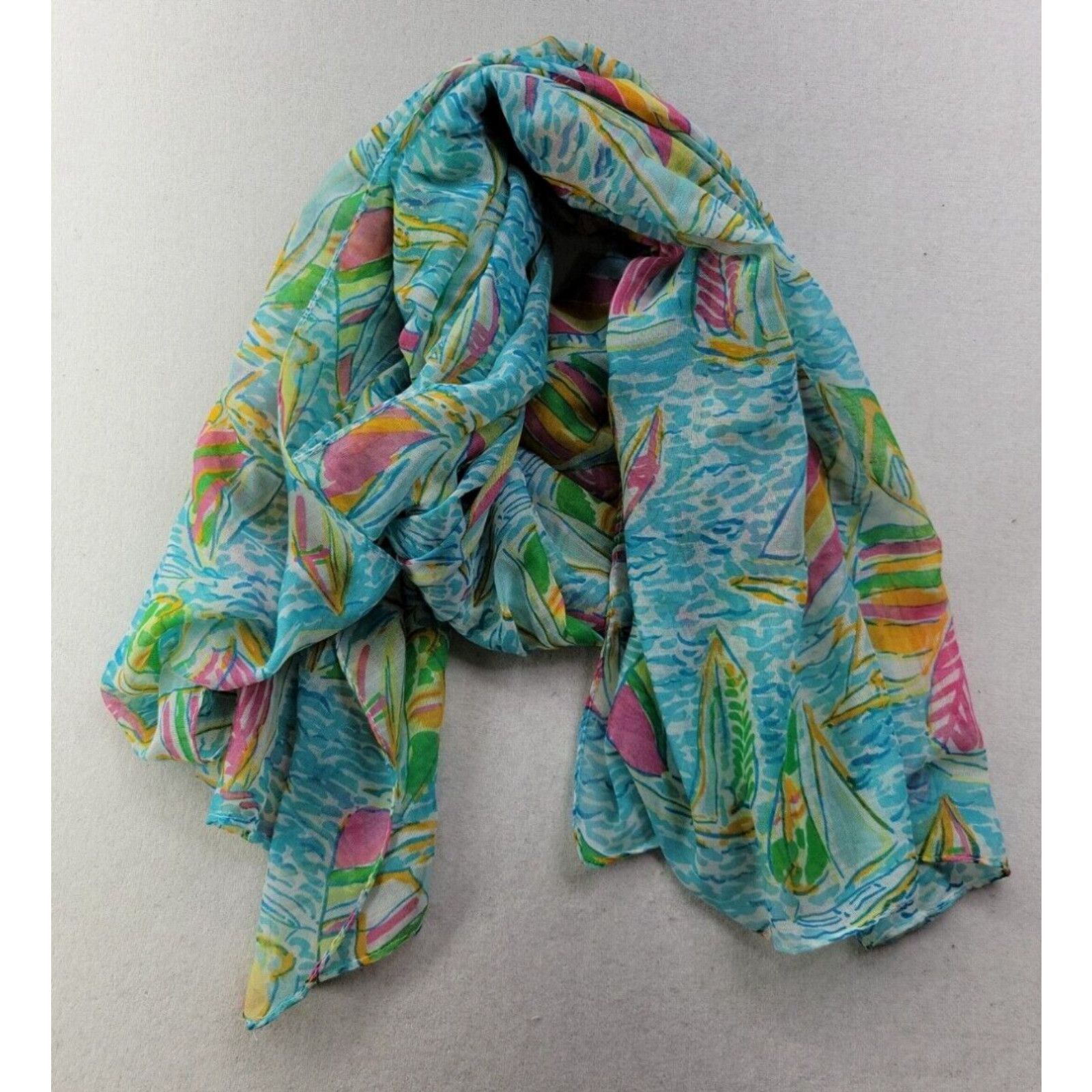 image of Lilly Pulitzer U Gotta Regatta Boats Murfee Scarf Wrap Silk Cashmere Htf Grail in White, Women's