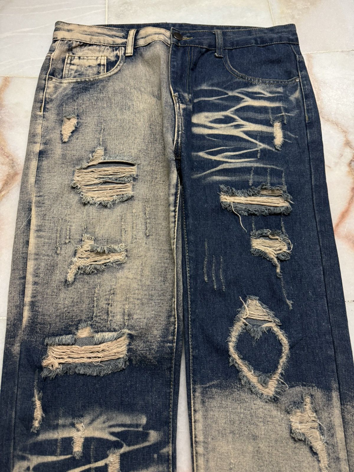 Kapital 💥RARE💥SICK JAPANESE 2 TONE COLOR DISTRESSED RIPPED JEANS Size US 34 / EU 50 - 3 Thumbnail