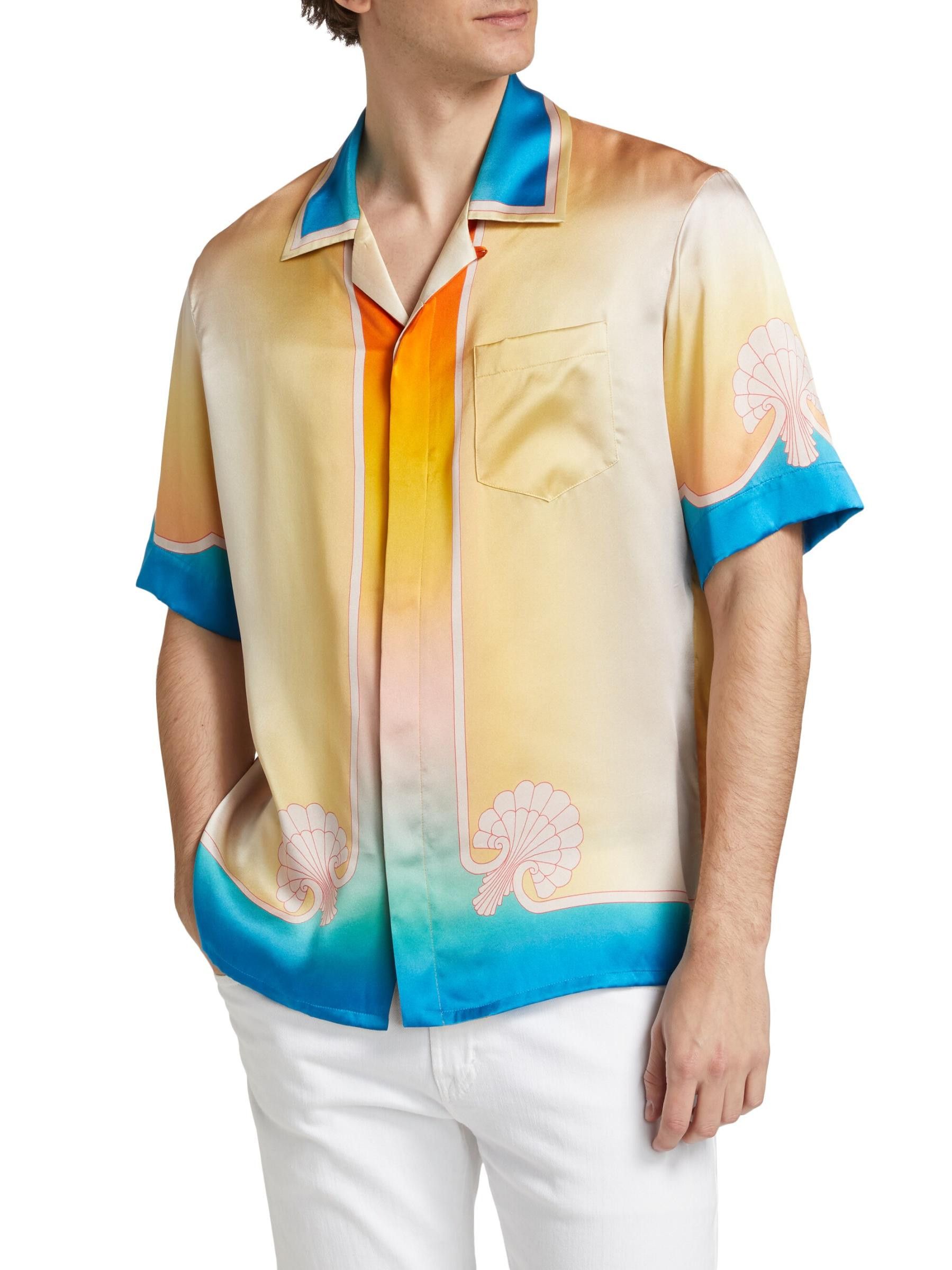 Casablanca os11x0725 Silk Satin Ombré Cuban Collar Short-Sleeve Shirt Size US XL / EU 56 / 4 - 2 Thumbnail