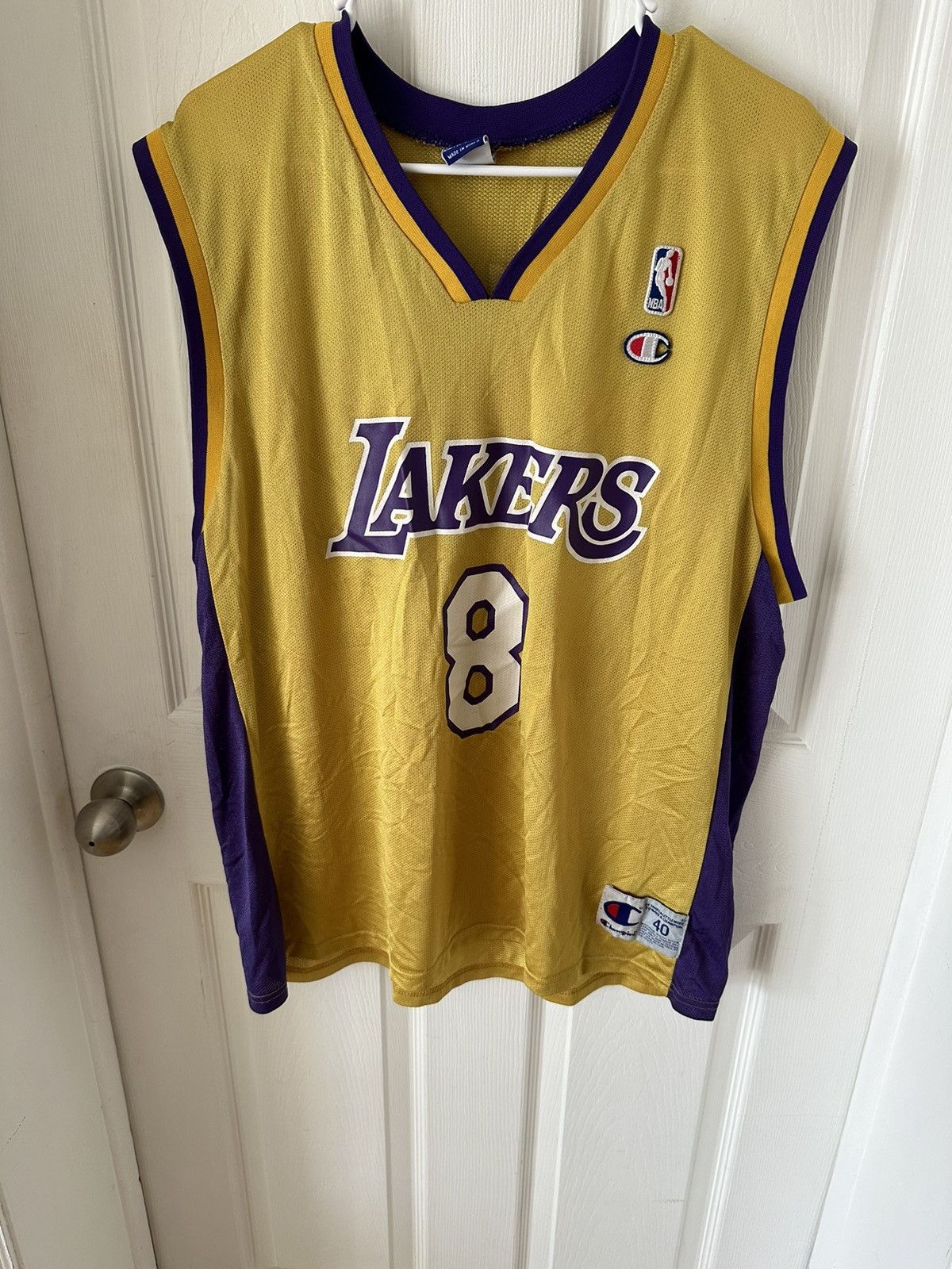 image of Vintage 90's Champion Kobe Bryant Lakers Jersey in Yellow, Men's (Size Medium)