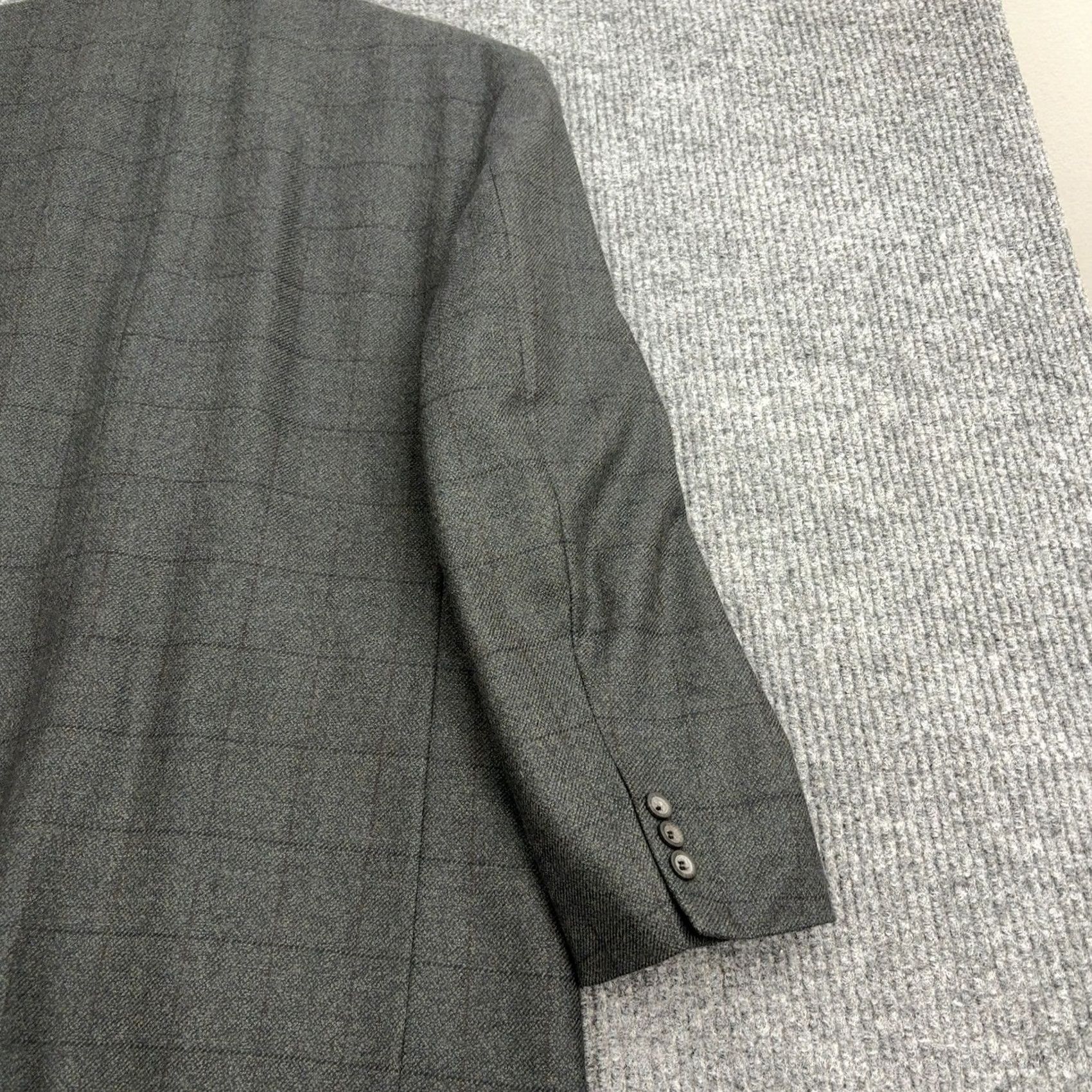 Oscar De La Renta Oscar de la Renta Blazer Mens 44R Grey Wool Cashmere Plaid Windowpane Two-Button Notch Lapel Classic Sport Coat Regular Size 44R - 6 Thumbnail
