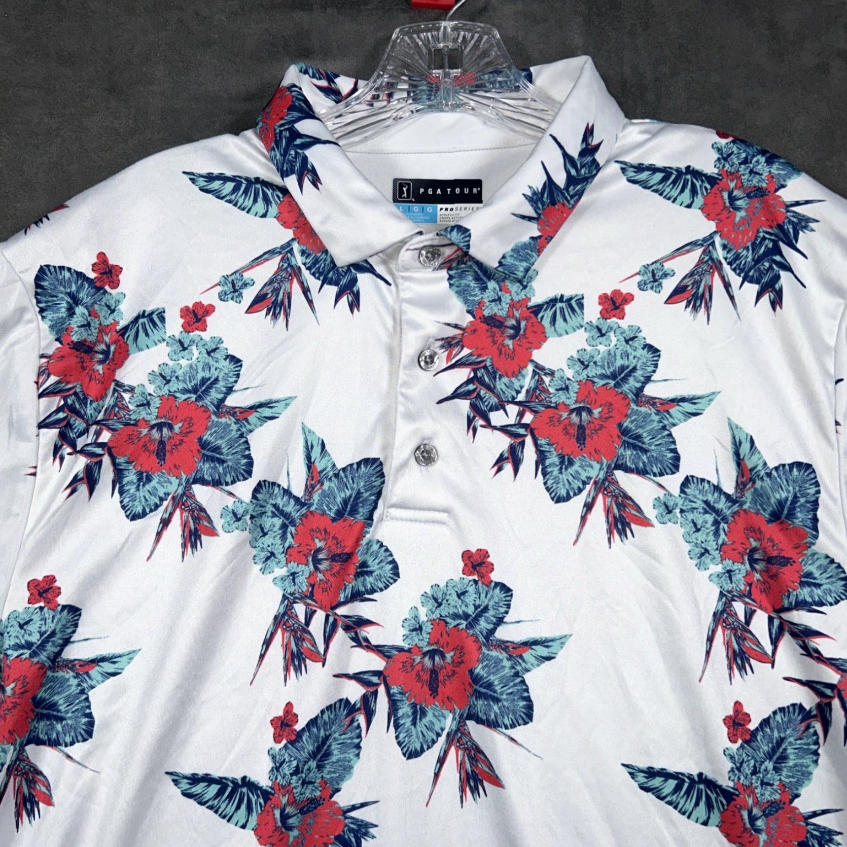 PGA Tour PGA Tour Pro Series Mens Athletic Fit Floral Print Golf Polo Shirt Large White Size US L / EU 52-54 / 3 - 2 Thumbnail