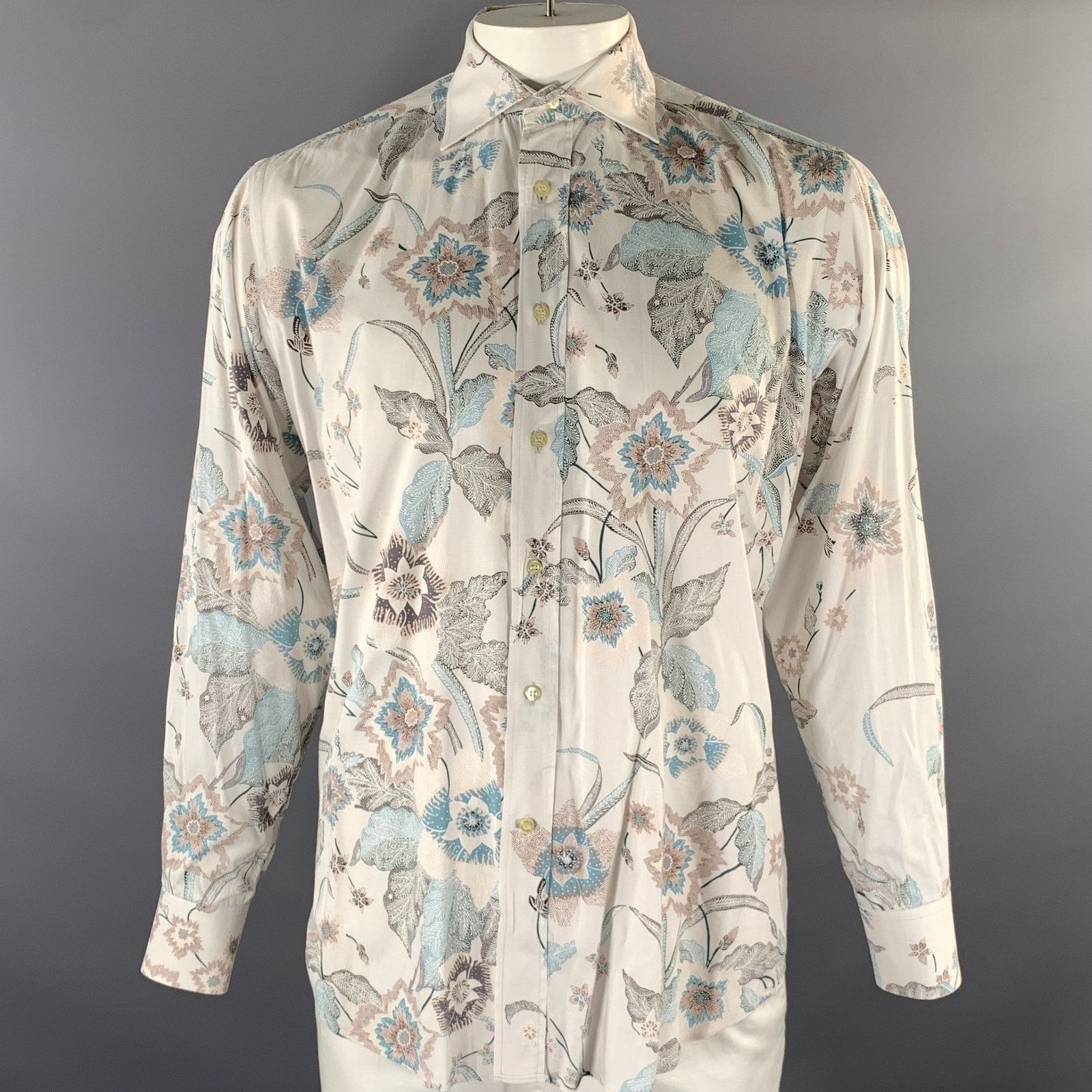 Etro ETRO Size XL White Blue Brown Floral Long Sleeve Shirt Size US XL / EU 56 / 4 - 1 Thumbnail