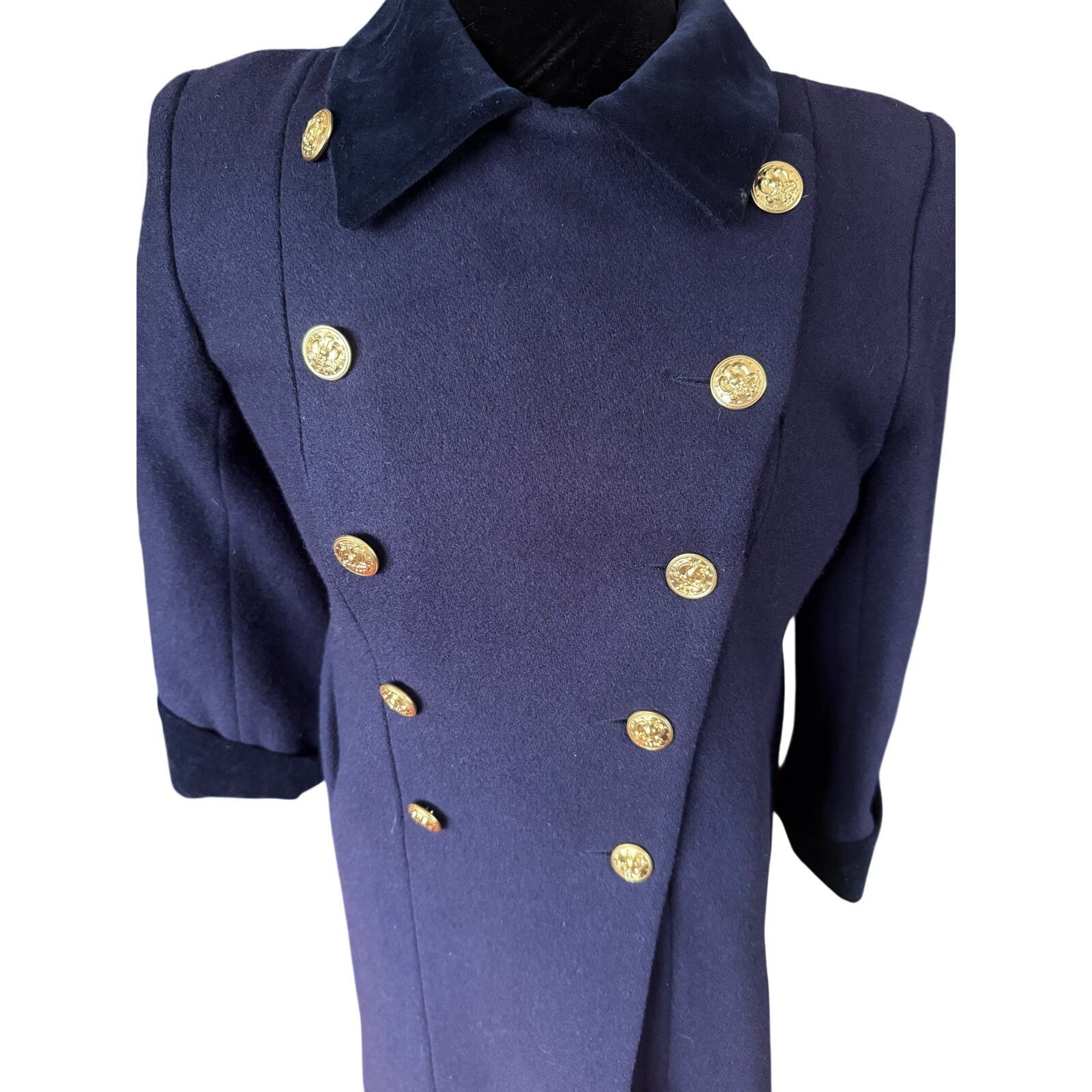 Vintage Vintage 60s Wool Navy Blue Gold Swing Pea Coat X Small Size XS / US 0-2 / IT 36-38 - 2 Thumbnail