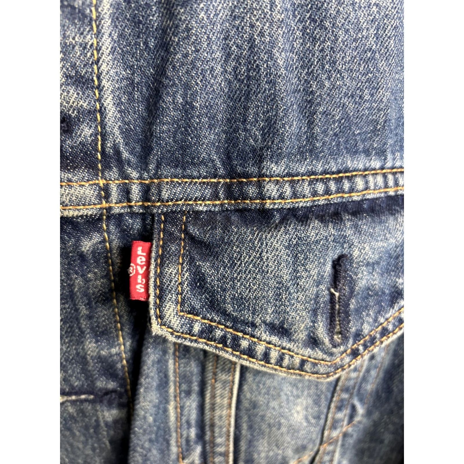 Levi's Levis Denim Jacket Mens Small Blue Trucker Embroidered Earth Patch Distressed Size US S / EU 44-46 / 1 - 4 Thumbnail