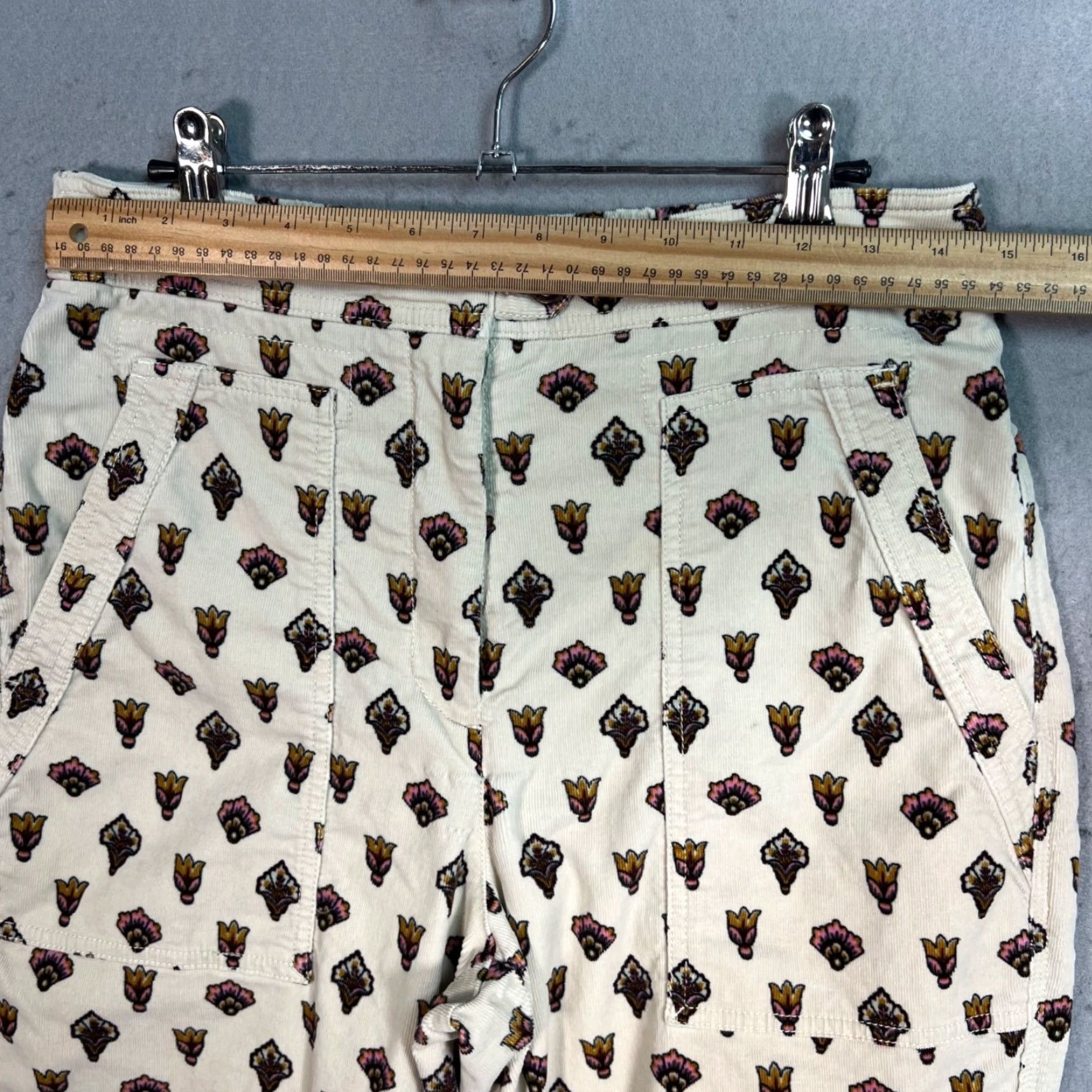 Anthropologie Anthropologie Women's Floral Corduroy Pants Size 6 High Rise Tapered Ankle Ivory Casual Size 28" / US 6 / IT 42 - 6 Thumbnail