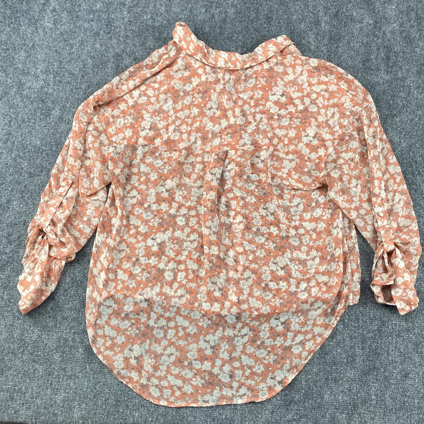 Free People Free People Top Womens Small Orange Sheer Button Front Long Sleeve Blouse Boho Size S / US 4 / IT 40 - 4 Thumbnail