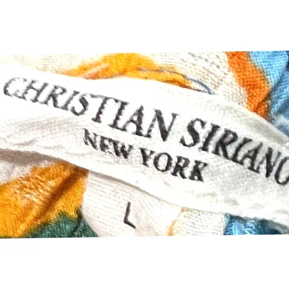 Christian Siriano Christian Siriano Top Blouse Flutter Sleeve Short Sleeve Beach Tropical Resort Multicolor Women sz L Colorful Gauzy Lightweight Rayon Split neck 90s? Size L / US 10 / IT 46 - 6 Thumbnail