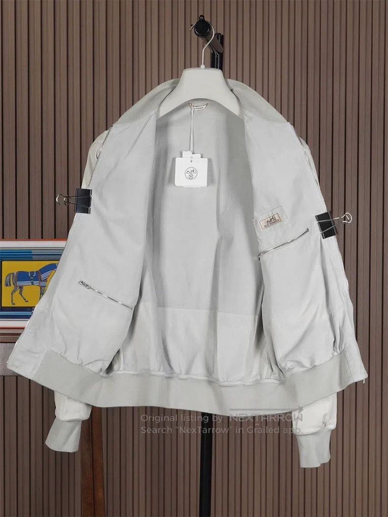 Hermes Hermes Men's Elephant Grey Baseball Leather Jacket Size US M / EU 48-50 / 2 - 3 Thumbnail