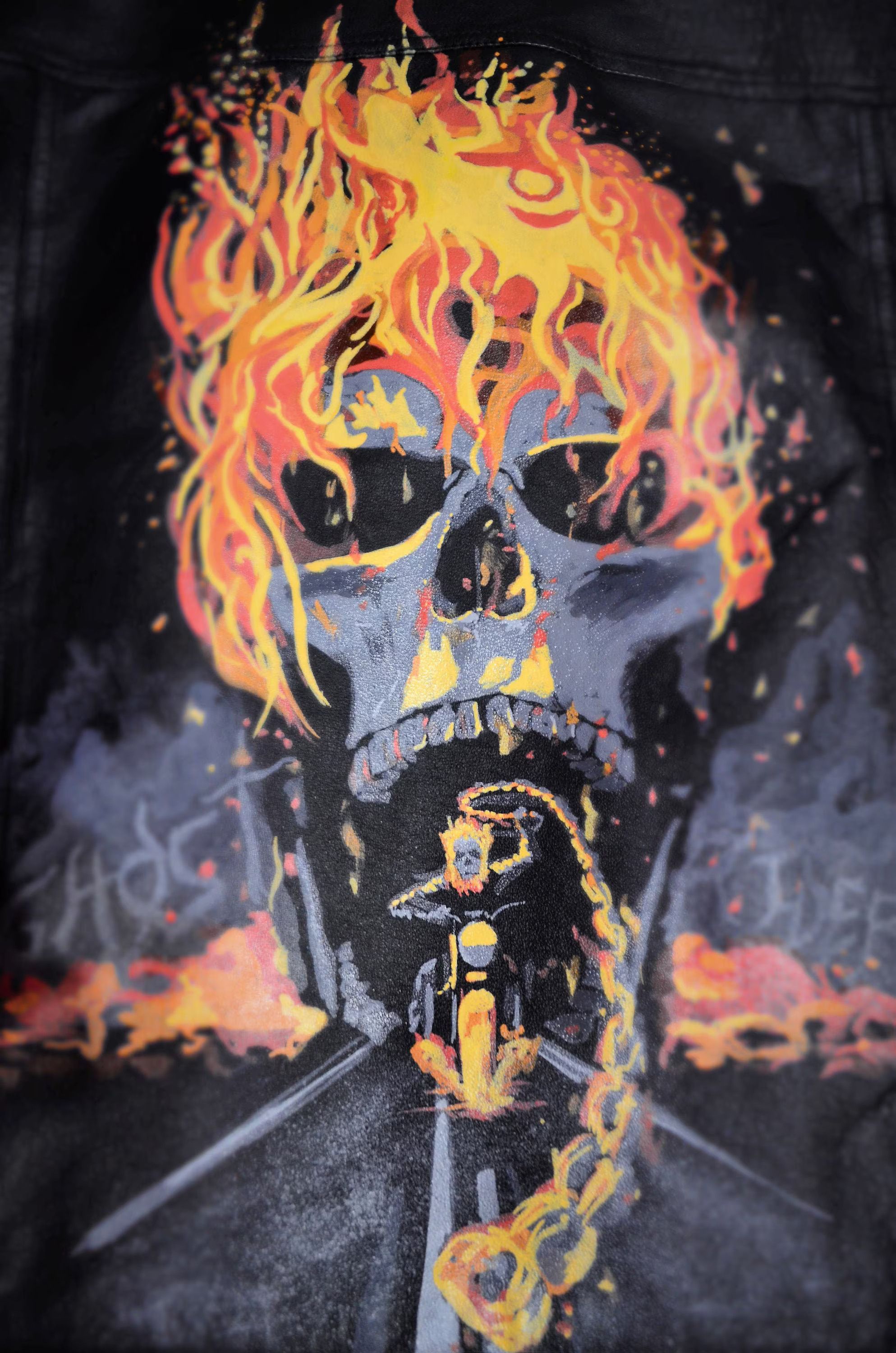 Arizona Jean Co. Leather Jacket Black Original hand painted Ghost Rider Size US L / EU 52-54 / 3 - 1 Thumbnail