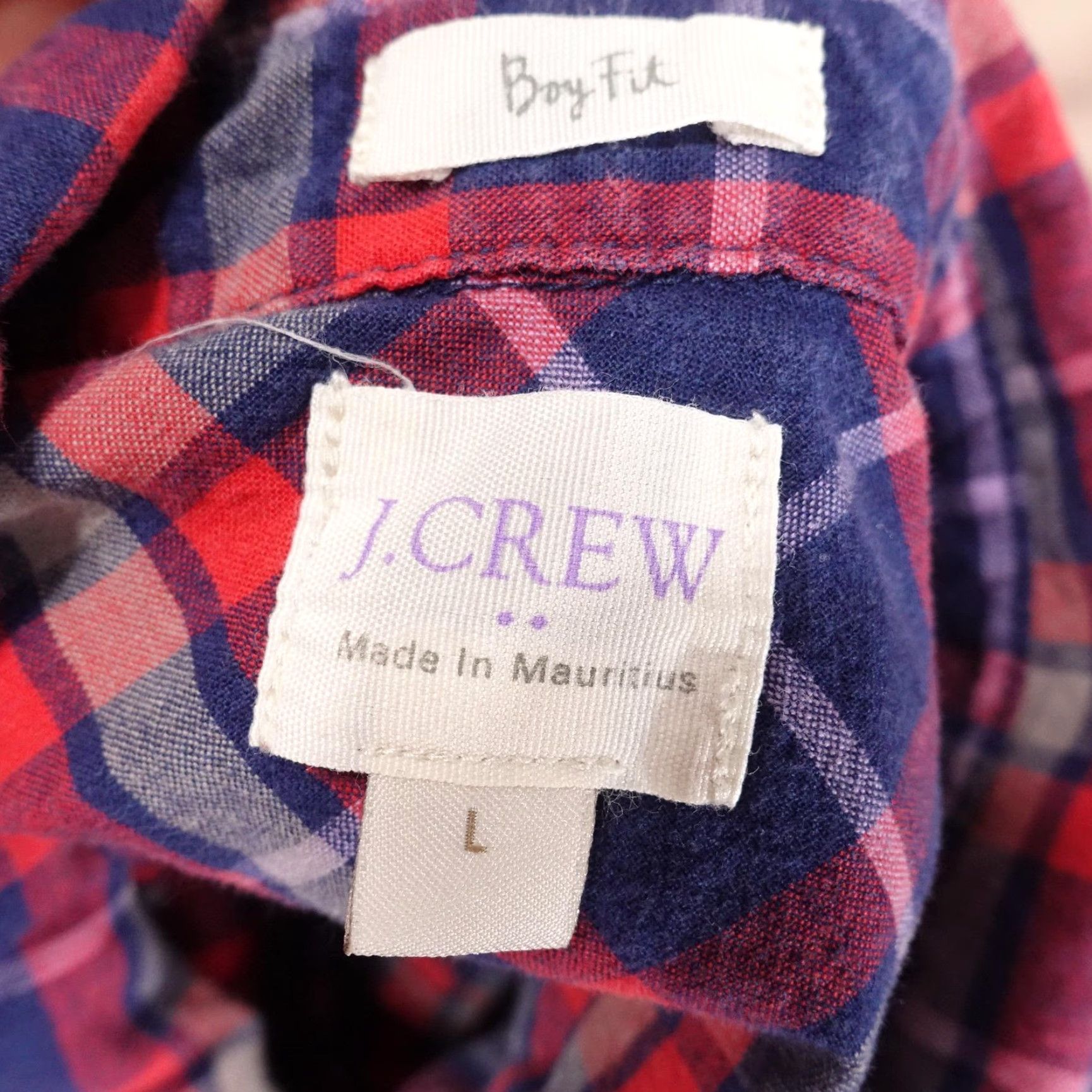 J.Crew J.CREW Shirt Womens L Blue Red Plaid Button-Up Boy Fit Long Sleeve Casual 100% Cotton Ladies Size L / US 10 / IT 46 - 6 Thumbnail