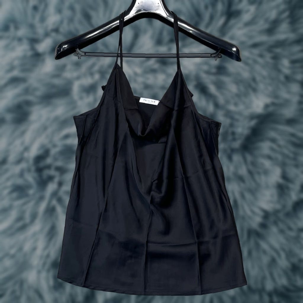 Vintage Ekouaer Womens Tank Black Strappy Lightweight Medium Satin Polyester Blend V-Neck Bohemian Casual Top Size M / US 6-8 / IT 42-44 - 1 Thumbnail