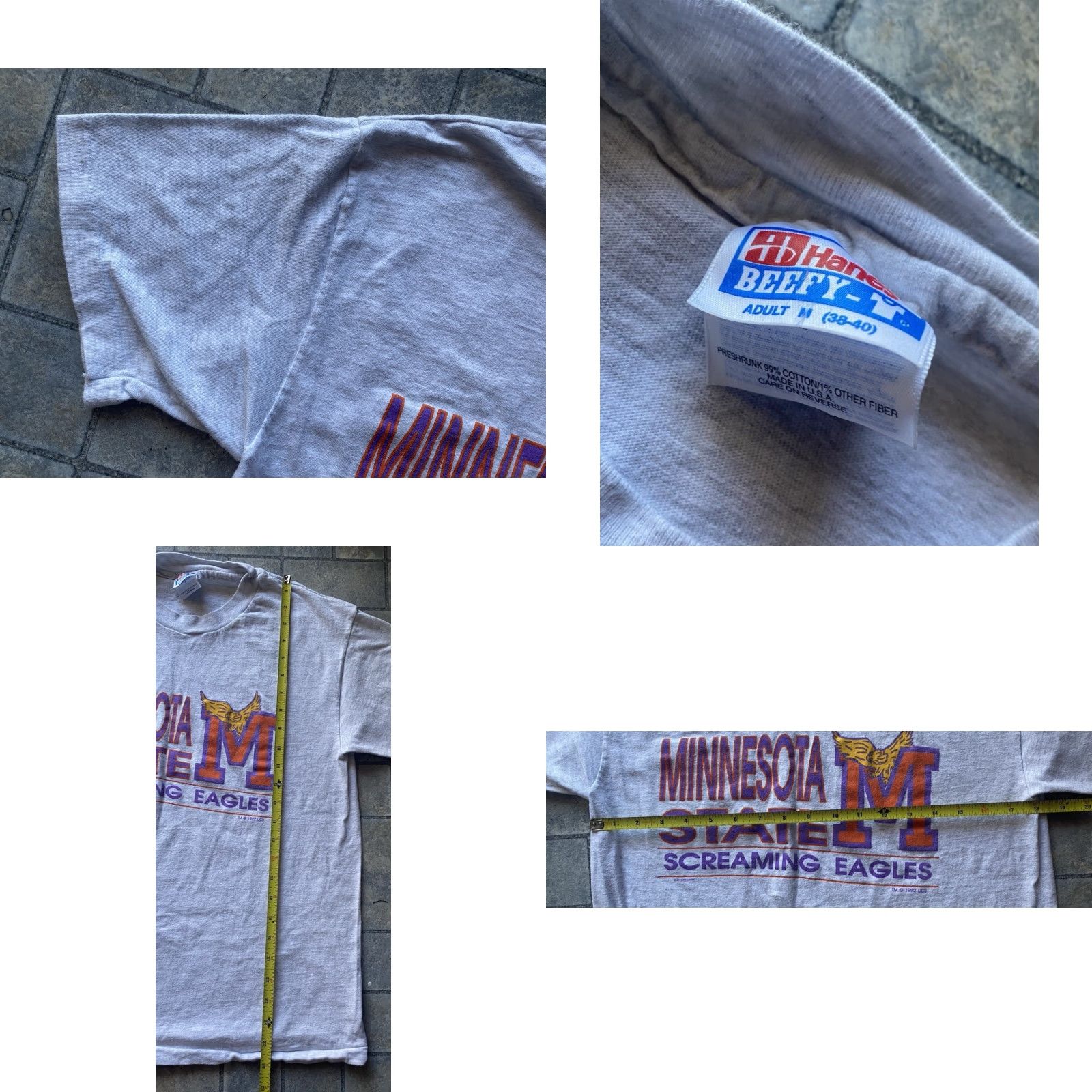 Hanes VINTAGE Hanes T-Shirt 90s Minnesota State Screaming Eagles M Gray USA Made Men Short Sleeve Shirt Size US M / EU 48-50 / 2 - 8 Thumbnail