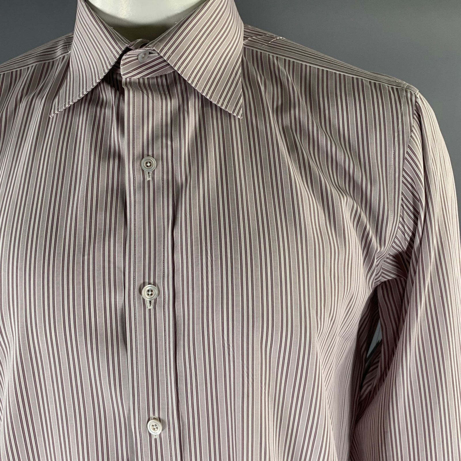 Tom Ford TOM FORD XL White Purple Stripe Cotton Pointed Collar Shirt Size US XL / EU 56 / 4 - 2 Thumbnail