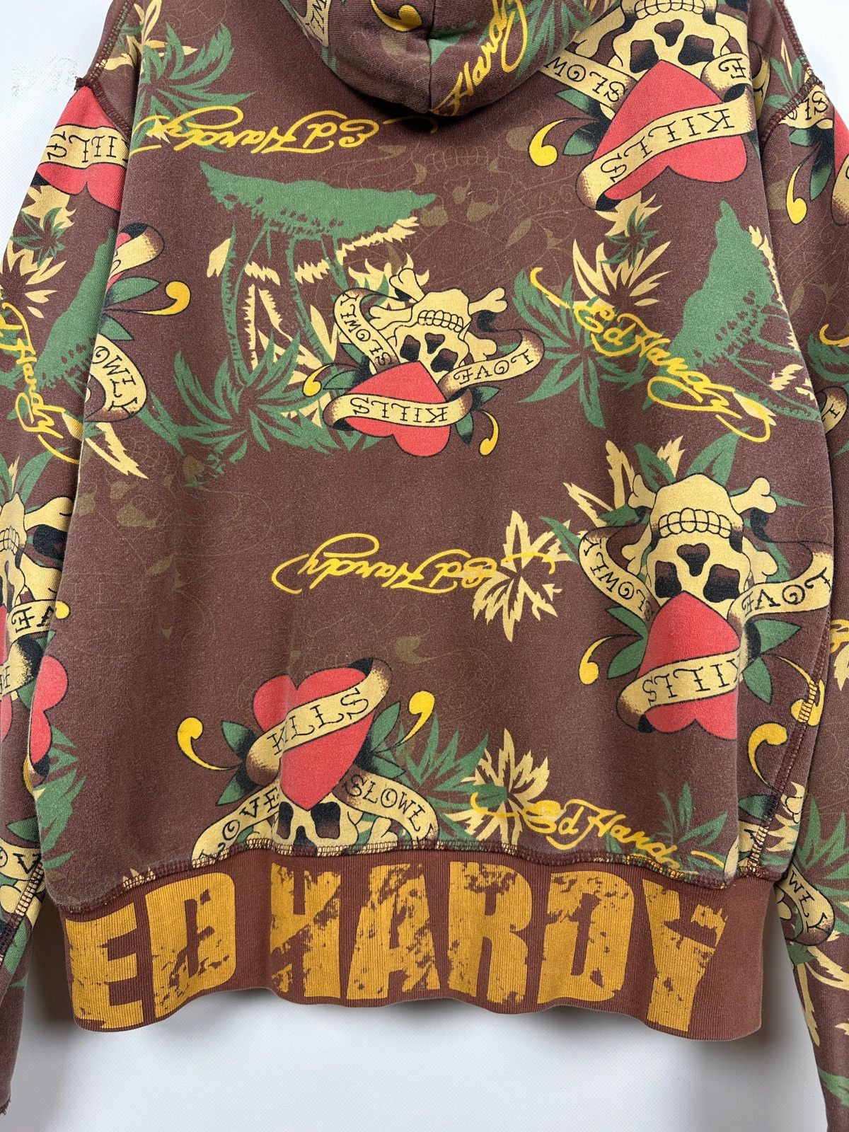 Ed Hardy Vintage Ed Hardy Skull Heart Tattoo AOP Brown Zip Up Hoodie Size US XL / EU 56 / 4 - 19 Thumbnail