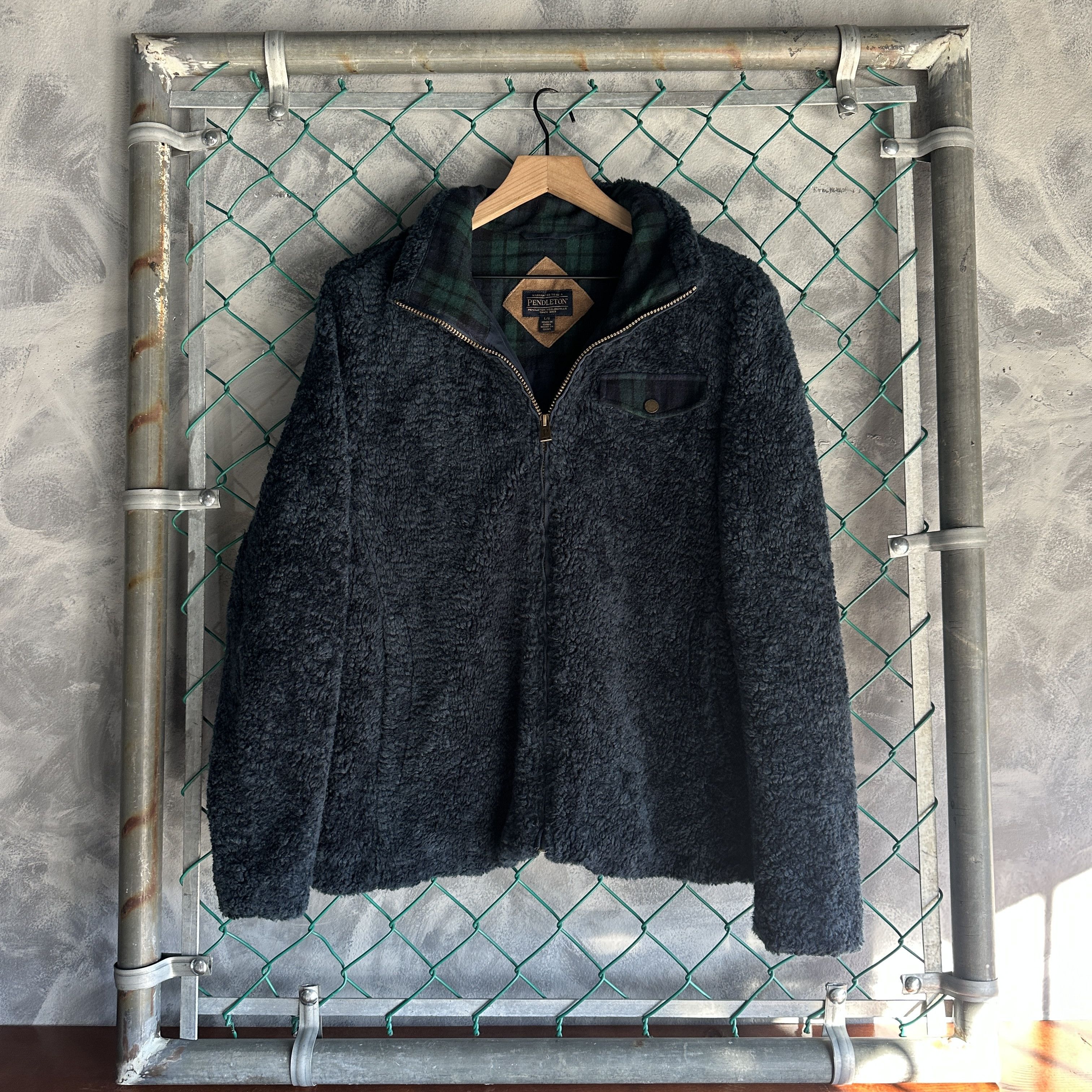Pendleton Jacket Size L Blue Lined Pockets Teddy Bea