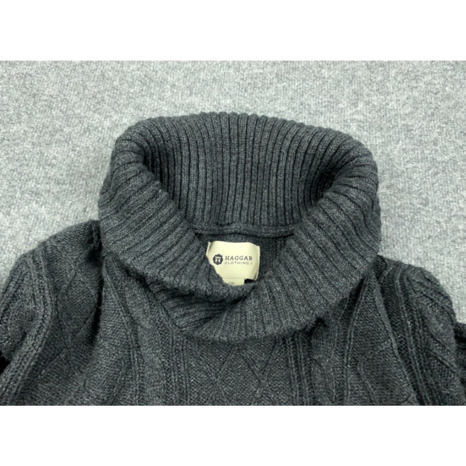 Haggar Haggar Mens Sweater Pullover Knit Cable-Knit Shawl Collar Heavyweight Dark Gray Large Size US L / EU 52-54 / 3 - 4 Thumbnail