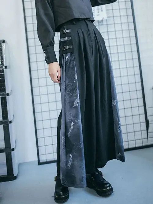 image of Vintage High Waist Print Wide Leg Pants Fashion New in Black, Women's (Size 30)
